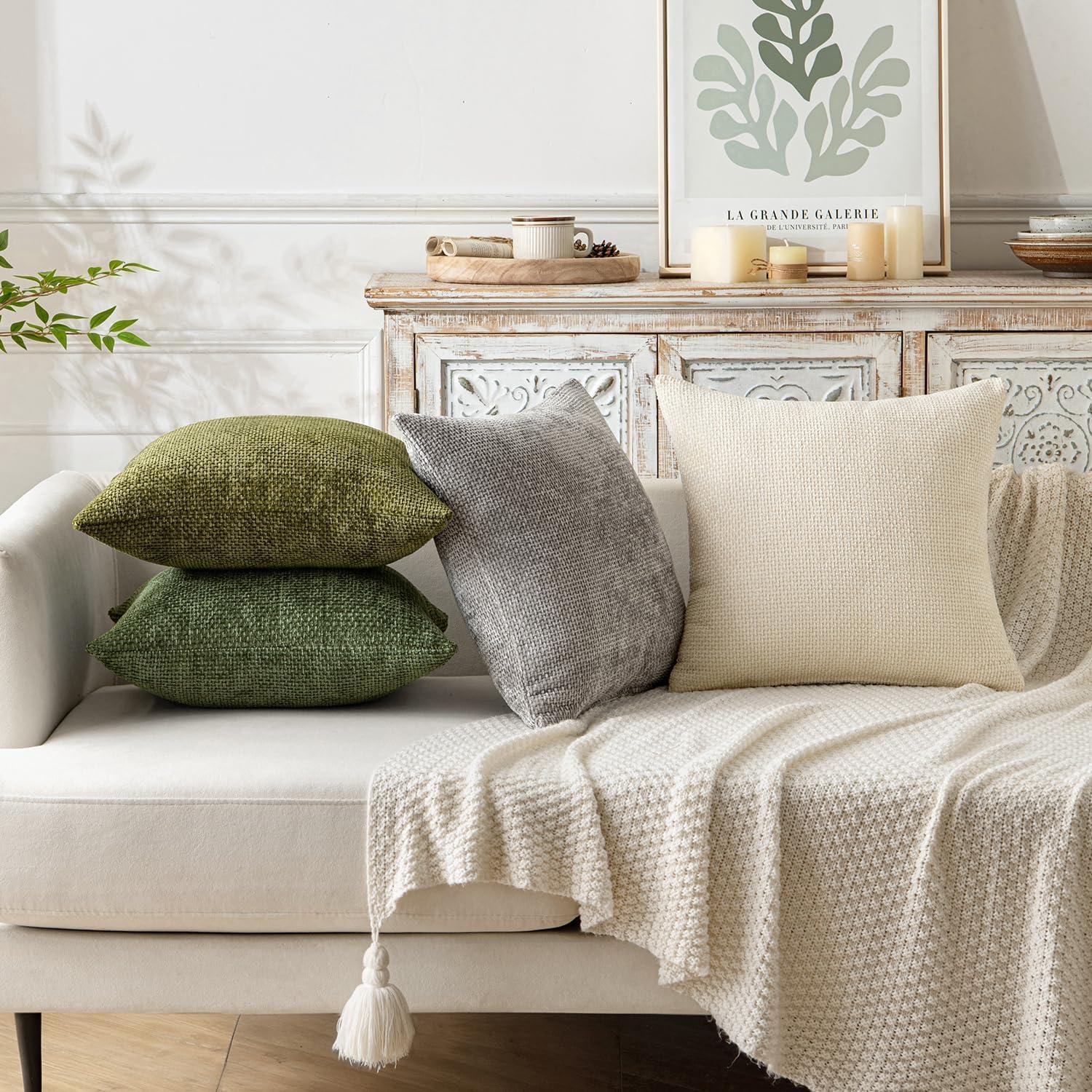 imageMIULEE Pack of 2 Christmas Couch Throw Pillow Covers 18x18 Inch Neutral Beige Modern Boho Accent Decorative Pillow Covers Soft Chenille Farmhouse Cushion Covers for Home Decor Bed Sofa Living RoomCream