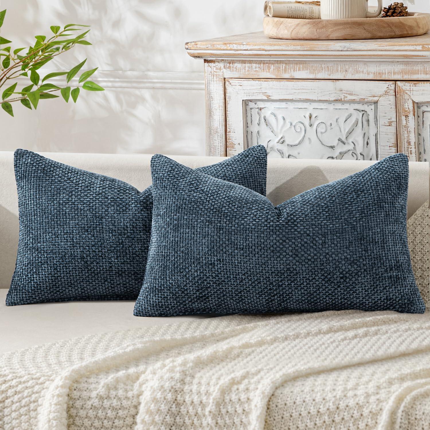 imageMIULEE Pack of 2 Christmas Couch Throw Pillow Covers 18x18 Inch Neutral Beige Modern Boho Accent Decorative Pillow Covers Soft Chenille Farmhouse Cushion Covers for Home Decor Bed Sofa Living RoomNavy Blue