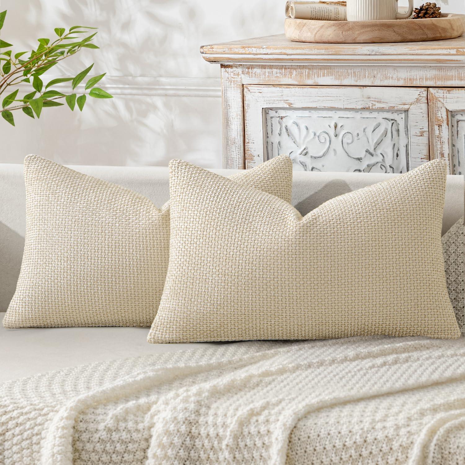 imageMIULEE Pack of 2 Christmas Couch Throw Pillow Covers 18x18 Inch Neutral Beige Modern Boho Accent Decorative Pillow Covers Soft Chenille Farmhouse Cushion Covers for Home Decor Bed Sofa Living RoomCream