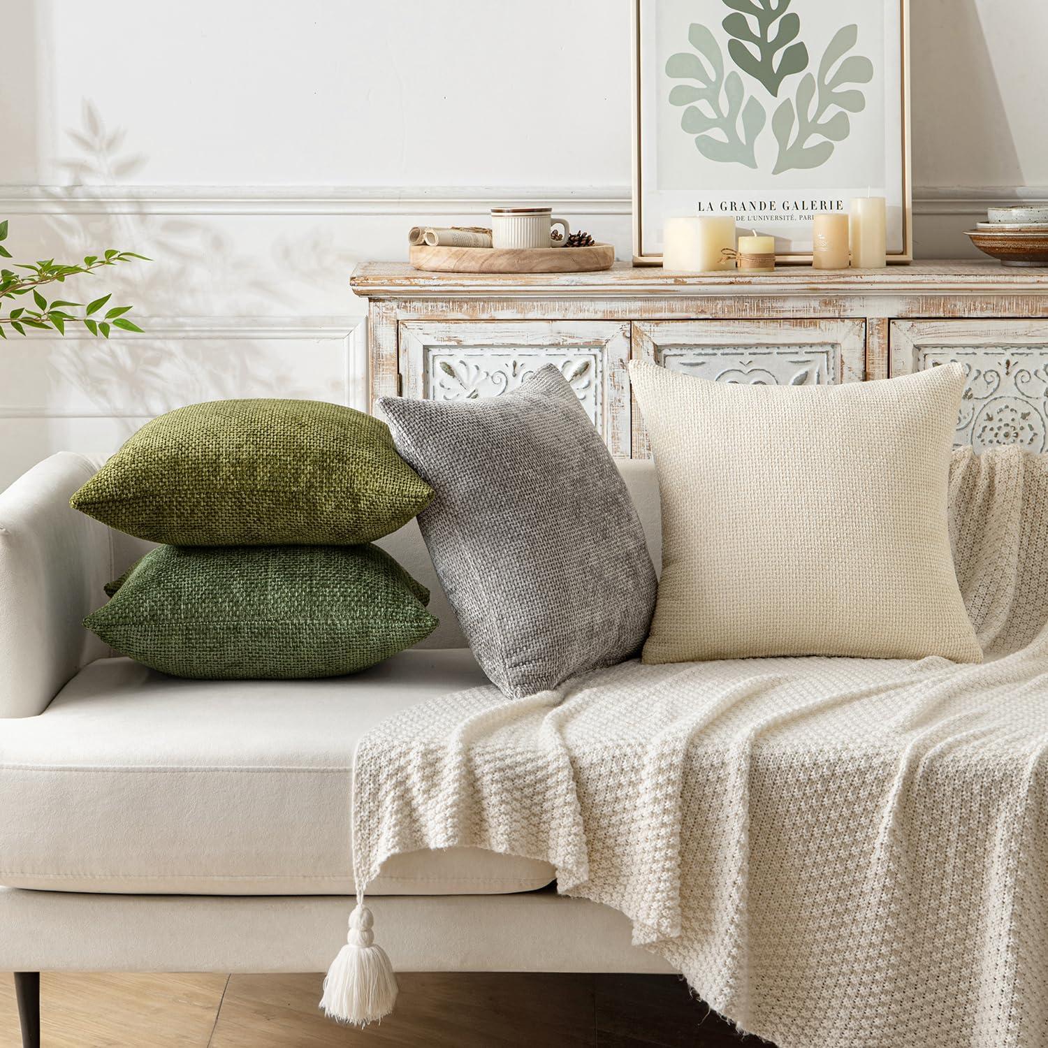 imageMIULEE Pack of 2 Christmas Couch Throw Pillow Covers 18x18 Inch Neutral Beige Modern Boho Accent Decorative Pillow Covers Soft Chenille Farmhouse Cushion Covers for Home Decor Bed Sofa Living RoomCream