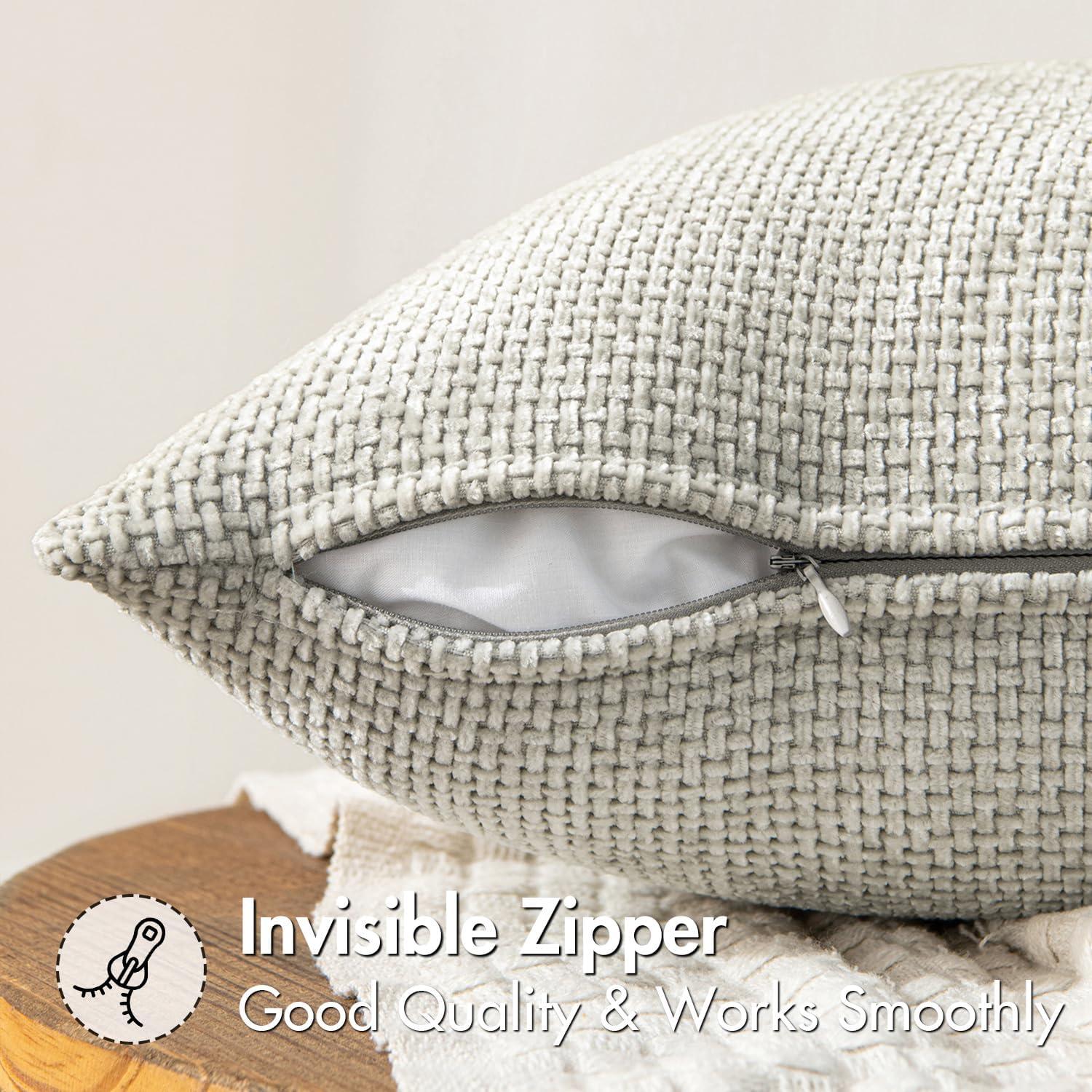 imageMIULEE Pack of 2 Christmas Couch Throw Pillow Covers 18x18 Inch Neutral Beige Modern Boho Accent Decorative Pillow Covers Soft Chenille Farmhouse Cushion Covers for Home Decor Bed Sofa Living RoomGreywhite