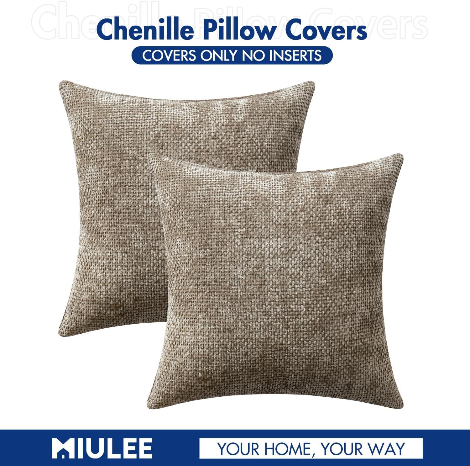 imageMIULEE Pack of 2 Christmas Couch Throw Pillow Covers 18x18 Inch Neutral Beige Modern Boho Accent Decorative Pillow Covers Soft Chenille Farmhouse Cushion Covers for Home Decor Bed Sofa Living RoomKhaki