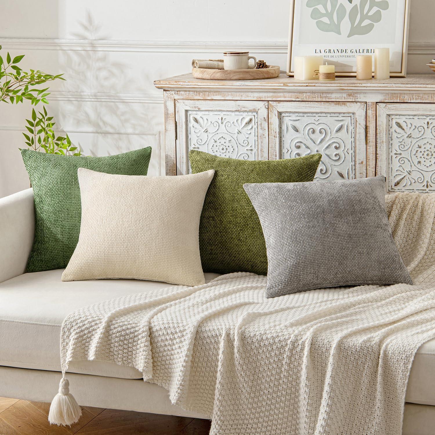 imageMIULEE Pack of 2 Christmas Couch Throw Pillow Covers 18x18 Inch Neutral Beige Modern Boho Accent Decorative Pillow Covers Soft Chenille Farmhouse Cushion Covers for Home Decor Bed Sofa Living RoomSage Green