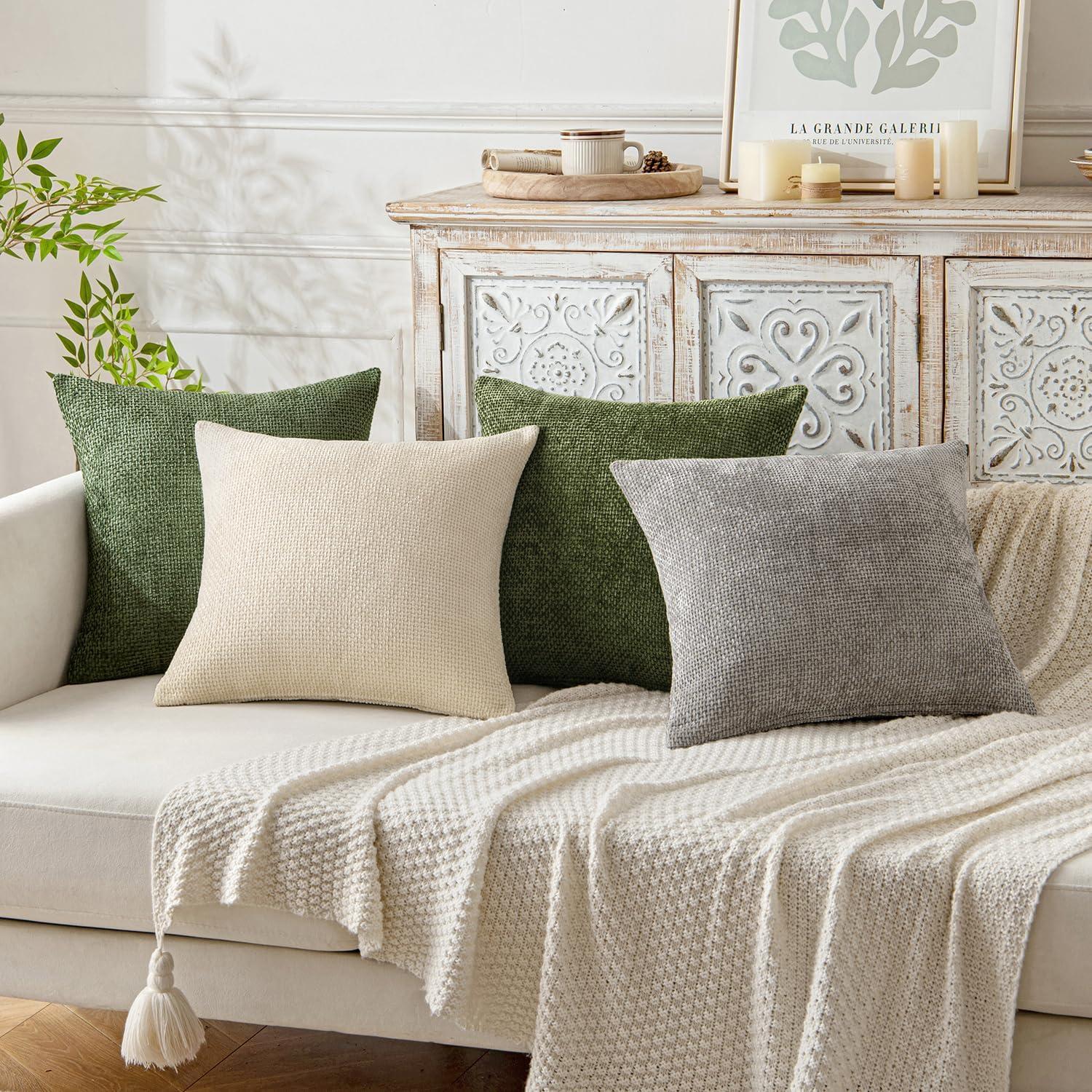 imageMIULEE Pack of 2 Christmas Couch Throw Pillow Covers 18x18 Inch Neutral Beige Modern Boho Accent Decorative Pillow Covers Soft Chenille Farmhouse Cushion Covers for Home Decor Bed Sofa Living RoomOlive Green