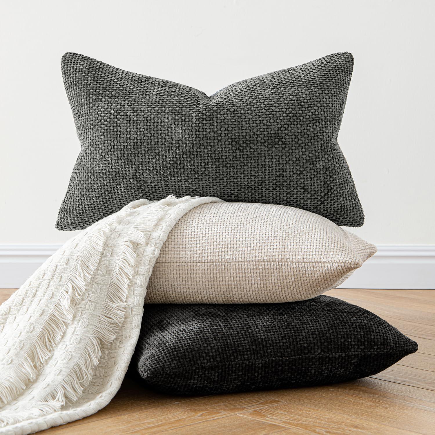 imageMIULEE Pack of 2 Christmas Couch Throw Pillow Covers 18x18 Inch Neutral Beige Modern Boho Accent Decorative Pillow Covers Soft Chenille Farmhouse Cushion Covers for Home Decor Bed Sofa Living RoomBeige