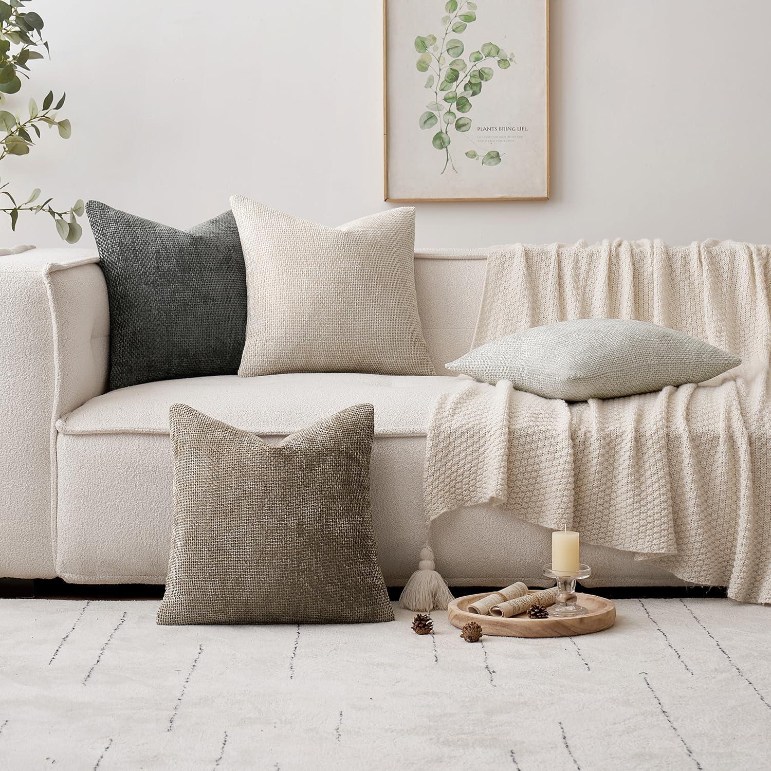 imageMIULEE Pack of 2 Christmas Couch Throw Pillow Covers 18x18 Inch Neutral Beige Modern Boho Accent Decorative Pillow Covers Soft Chenille Farmhouse Cushion Covers for Home Decor Bed Sofa Living RoomGreywhite
