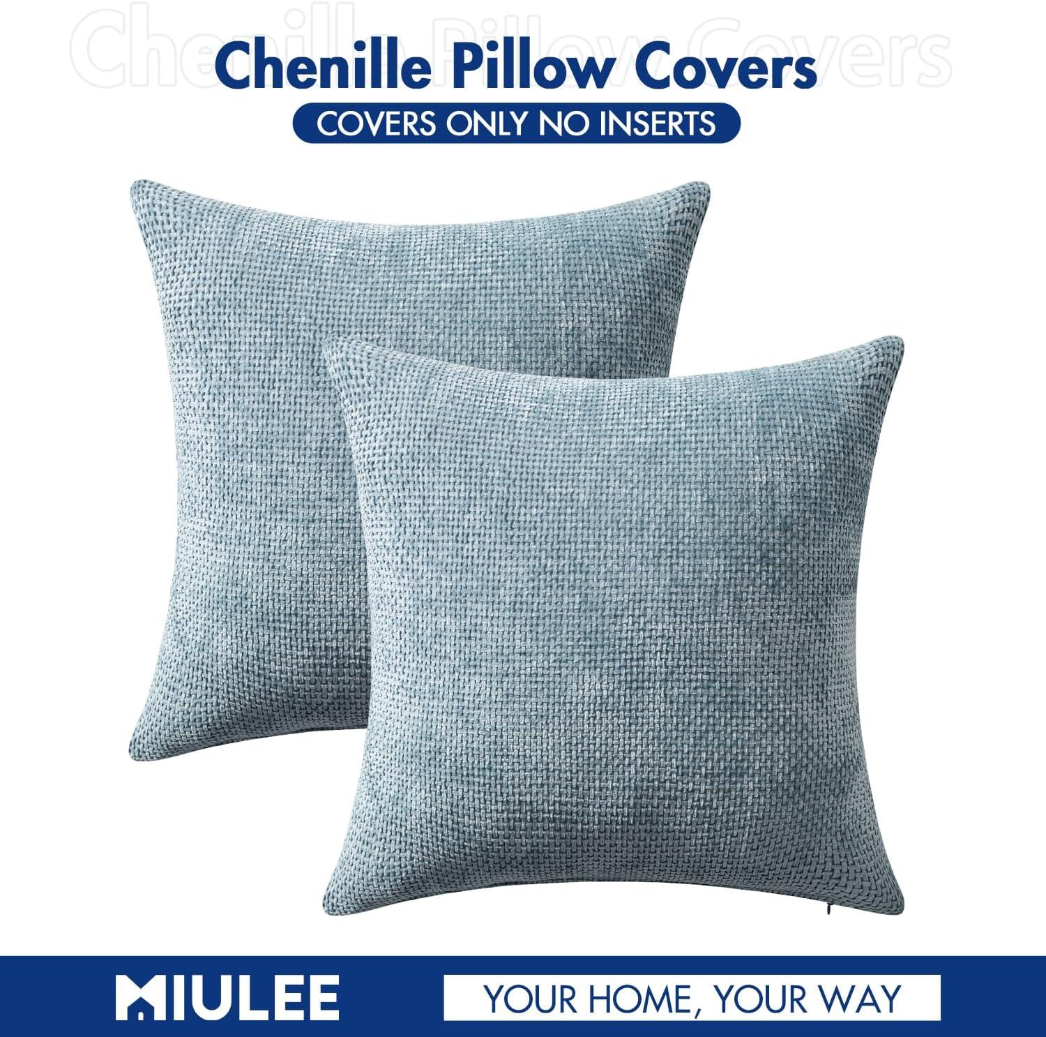 imageMIULEE Pack of 2 Christmas Couch Throw Pillow Covers 18x18 Inch Neutral Beige Modern Boho Accent Decorative Pillow Covers Soft Chenille Farmhouse Cushion Covers for Home Decor Bed Sofa Living RoomSmoke Blue