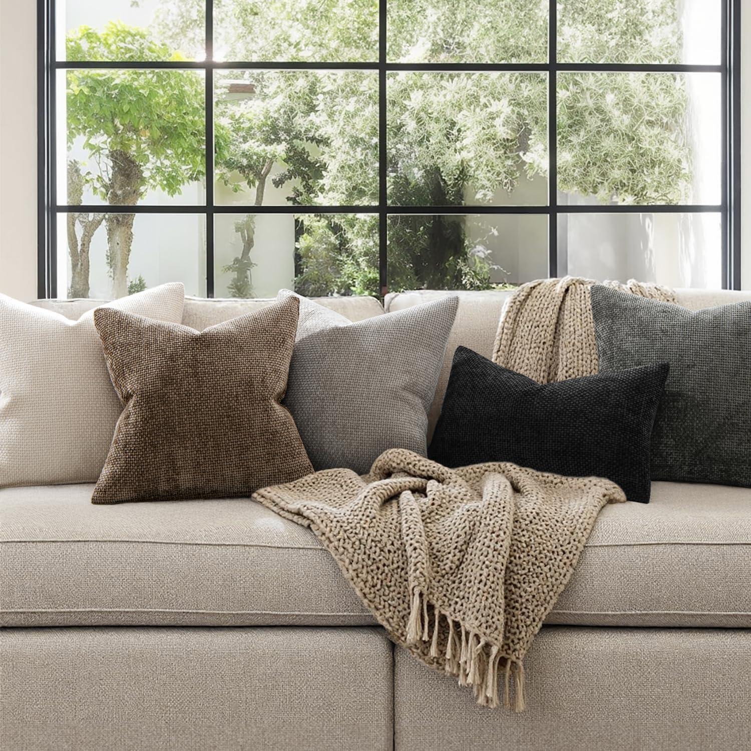 imageMIULEE Pack of 2 Christmas Couch Throw Pillow Covers 18x18 Inch Neutral Beige Modern Boho Accent Decorative Pillow Covers Soft Chenille Farmhouse Cushion Covers for Home Decor Bed Sofa Living RoomBrown