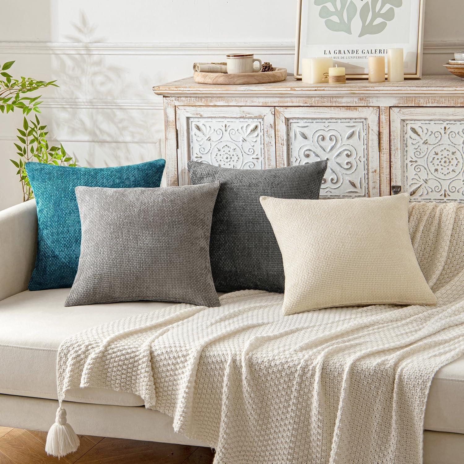 imageMIULEE Pack of 2 Christmas Couch Throw Pillow Covers 18x18 Inch Neutral Beige Modern Boho Accent Decorative Pillow Covers Soft Chenille Farmhouse Cushion Covers for Home Decor Bed Sofa Living RoomTeal