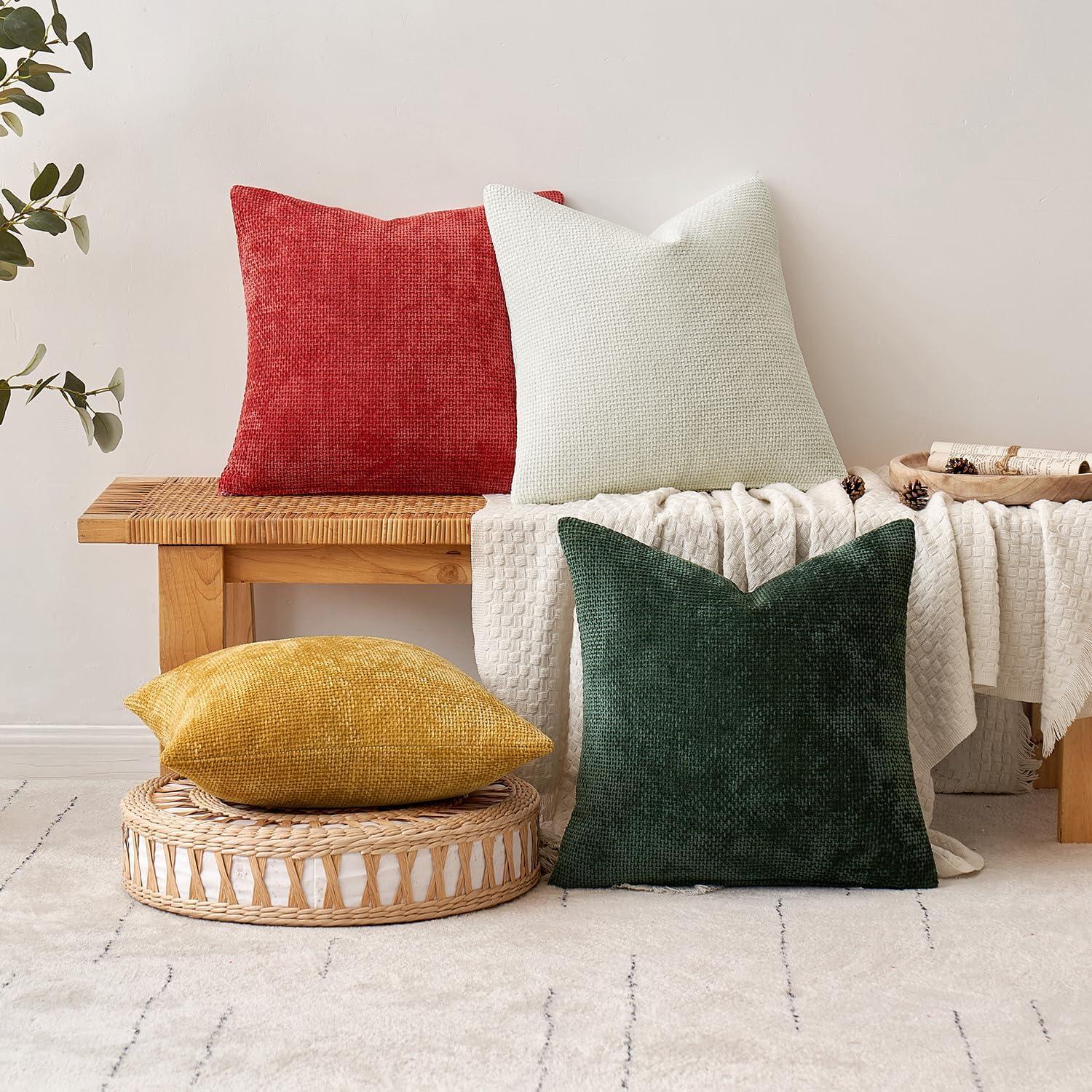 imageMIULEE Pack of 2 Christmas Couch Throw Pillow Covers 18x18 Inch Neutral Beige Modern Boho Accent Decorative Pillow Covers Soft Chenille Farmhouse Cushion Covers for Home Decor Bed Sofa Living RoomChristmas Green