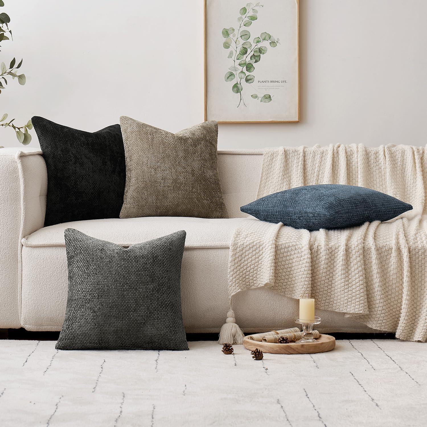 imageMIULEE Pack of 2 Christmas Couch Throw Pillow Covers 18x18 Inch Neutral Beige Modern Boho Accent Decorative Pillow Covers Soft Chenille Farmhouse Cushion Covers for Home Decor Bed Sofa Living RoomNavy Blue