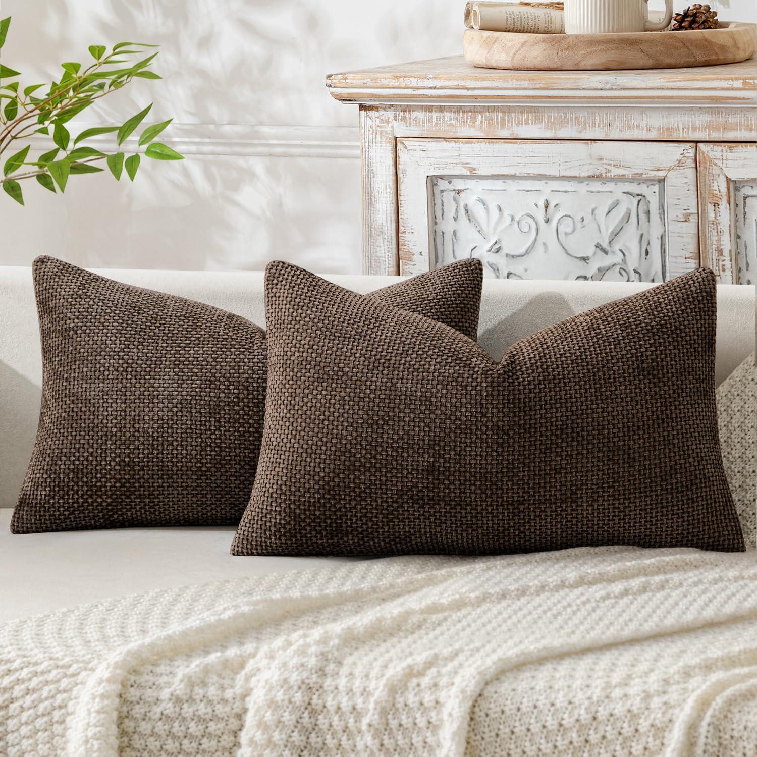 imageMIULEE Pack of 2 Christmas Couch Throw Pillow Covers 18x18 Inch Neutral Beige Modern Boho Accent Decorative Pillow Covers Soft Chenille Farmhouse Cushion Covers for Home Decor Bed Sofa Living RoomDark Brown