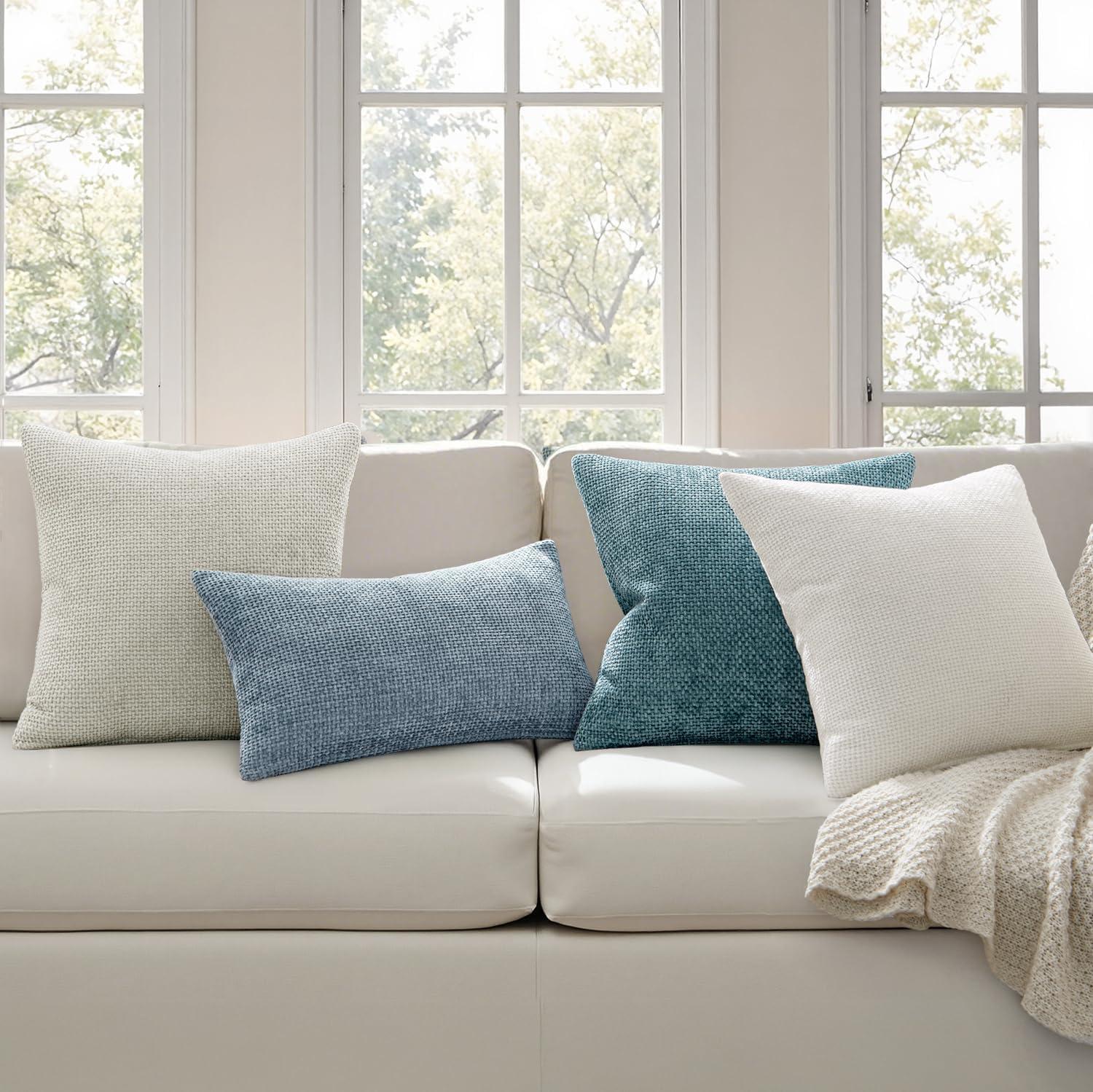 imageMIULEE Pack of 2 Christmas Couch Throw Pillow Covers 18x18 Inch Neutral Beige Modern Boho Accent Decorative Pillow Covers Soft Chenille Farmhouse Cushion Covers for Home Decor Bed Sofa Living RoomLight Blue