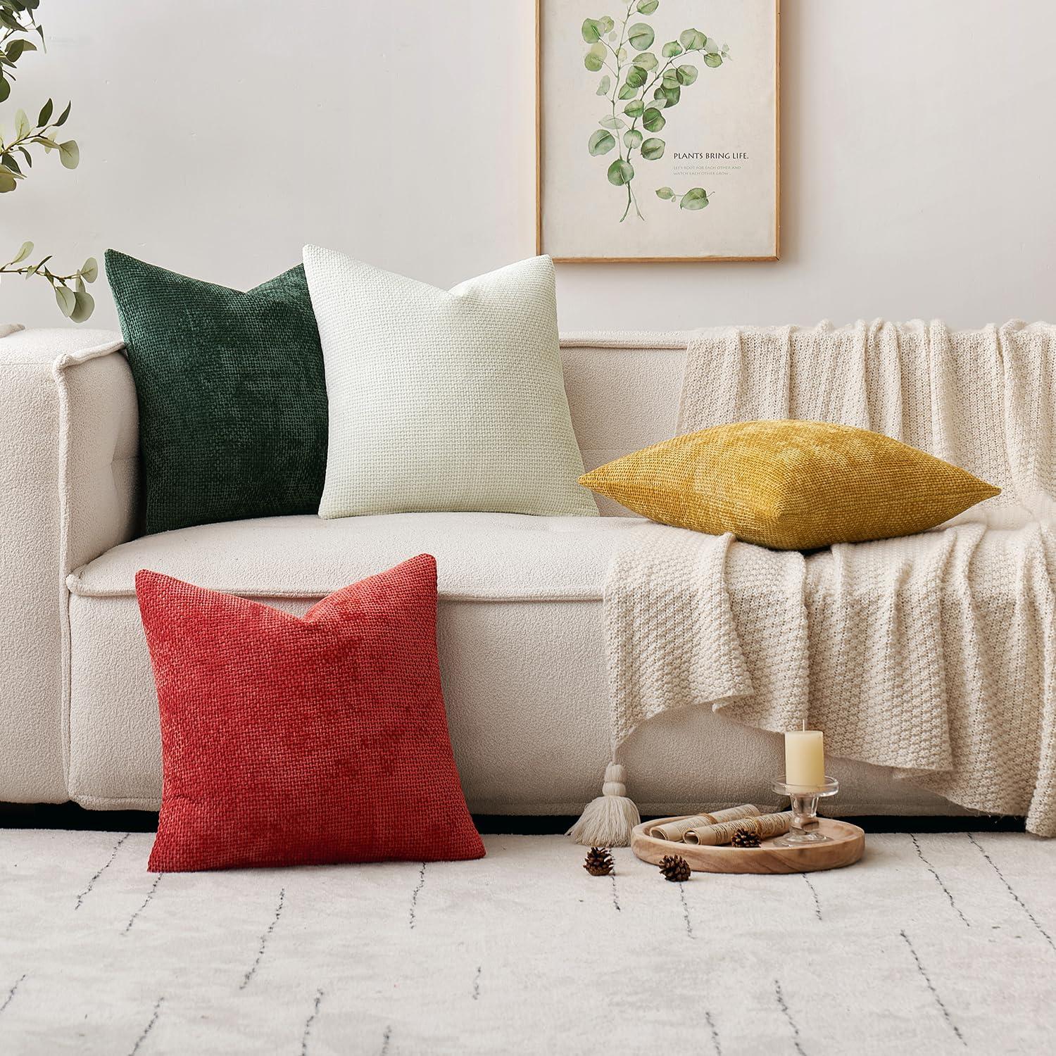 imageMIULEE Pack of 2 Christmas Couch Throw Pillow Covers 18x18 Inch Neutral Beige Modern Boho Accent Decorative Pillow Covers Soft Chenille Farmhouse Cushion Covers for Home Decor Bed Sofa Living RoomChristmas Green