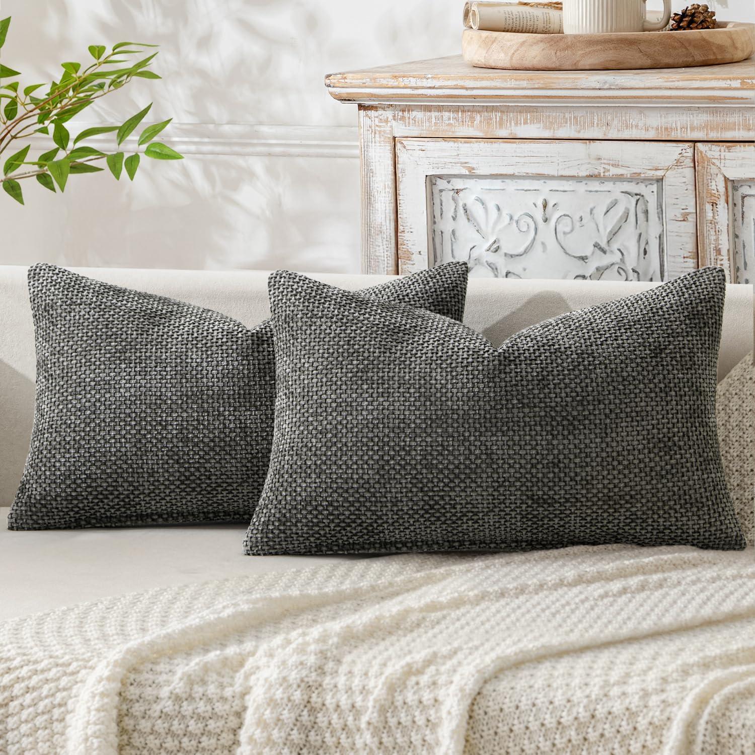 imageMIULEE Pack of 2 Christmas Couch Throw Pillow Covers 18x18 Inch Neutral Beige Modern Boho Accent Decorative Pillow Covers Soft Chenille Farmhouse Cushion Covers for Home Decor Bed Sofa Living RoomDark Gray