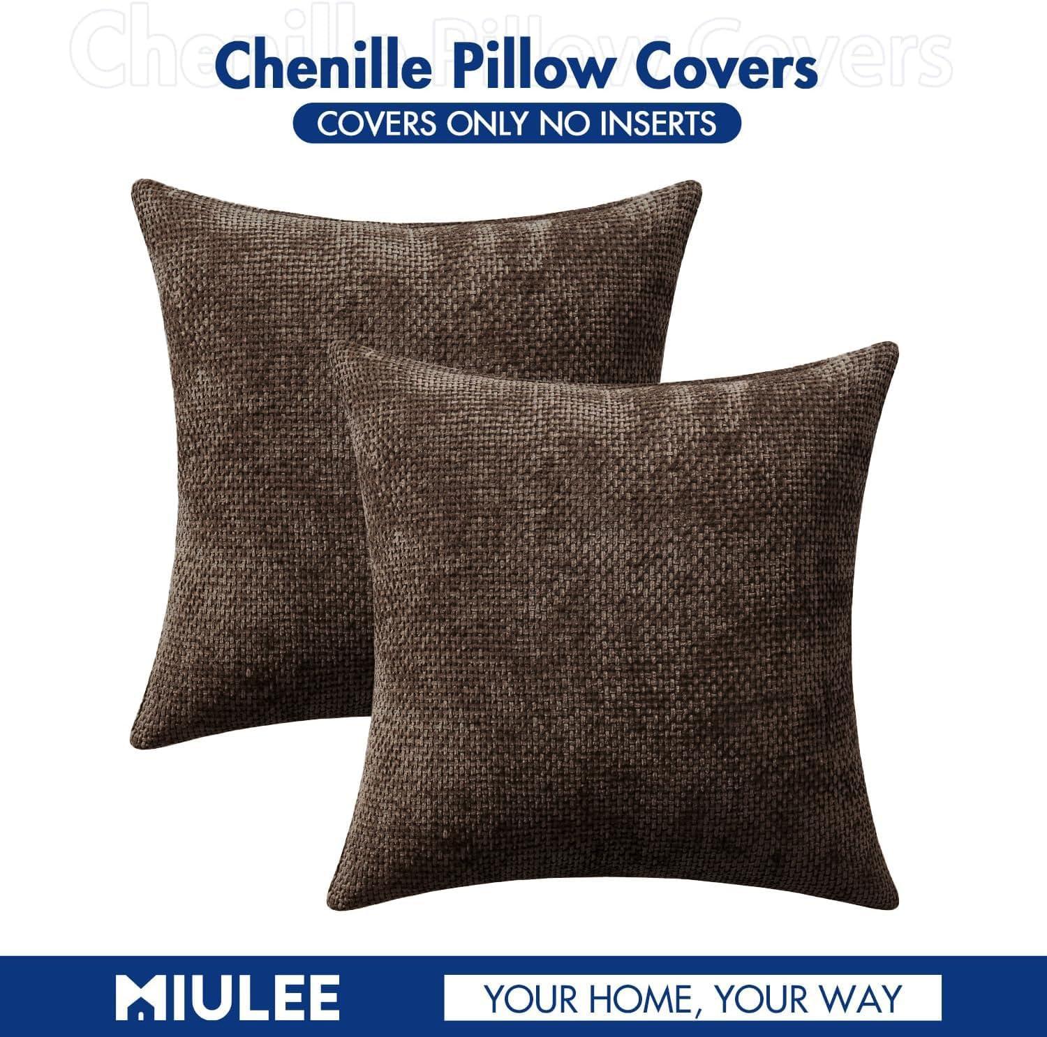 imageMIULEE Pack of 2 Christmas Couch Throw Pillow Covers 18x18 Inch Neutral Beige Modern Boho Accent Decorative Pillow Covers Soft Chenille Farmhouse Cushion Covers for Home Decor Bed Sofa Living RoomDark Brown