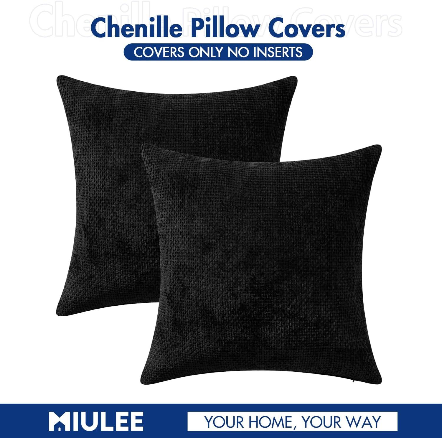 imageMIULEE Pack of 2 Christmas Couch Throw Pillow Covers 18x18 Inch Neutral Beige Modern Boho Accent Decorative Pillow Covers Soft Chenille Farmhouse Cushion Covers for Home Decor Bed Sofa Living RoomBlack