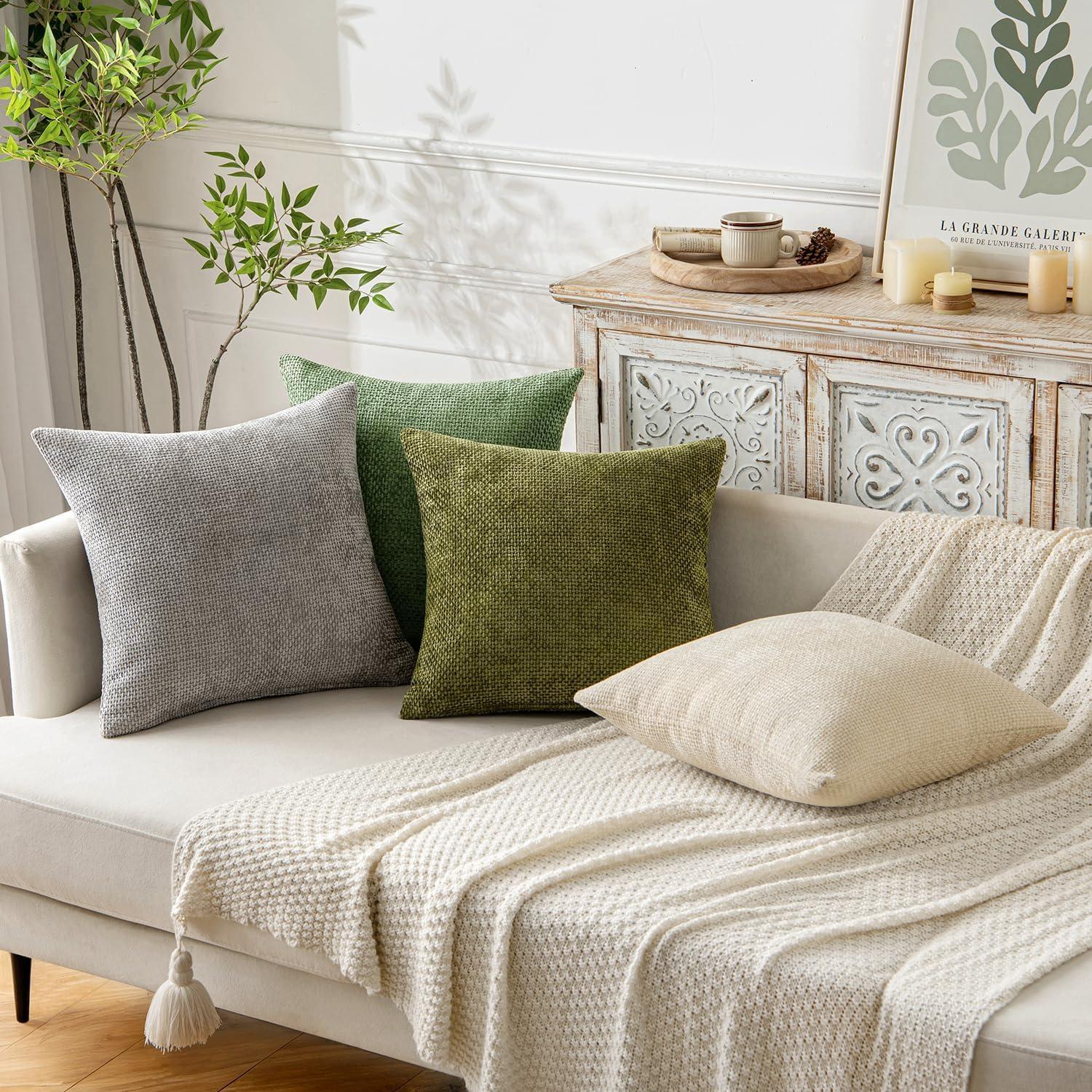 imageMIULEE Pack of 2 Christmas Couch Throw Pillow Covers 18x18 Inch Neutral Beige Modern Boho Accent Decorative Pillow Covers Soft Chenille Farmhouse Cushion Covers for Home Decor Bed Sofa Living RoomSage Green