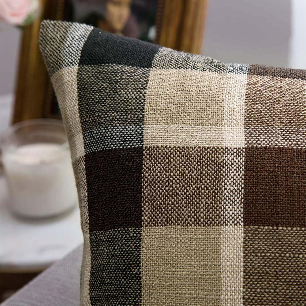 imageMIULEE Pack of 2 Christmas Decorative Pillow Covers Check Buffalo Plaids Pillowcase Tartan Linen Rustic Farmhouse Square for Bench Sofa Couch Car Bedroom Red and Tan 18x18 inchCoffee and Brown
