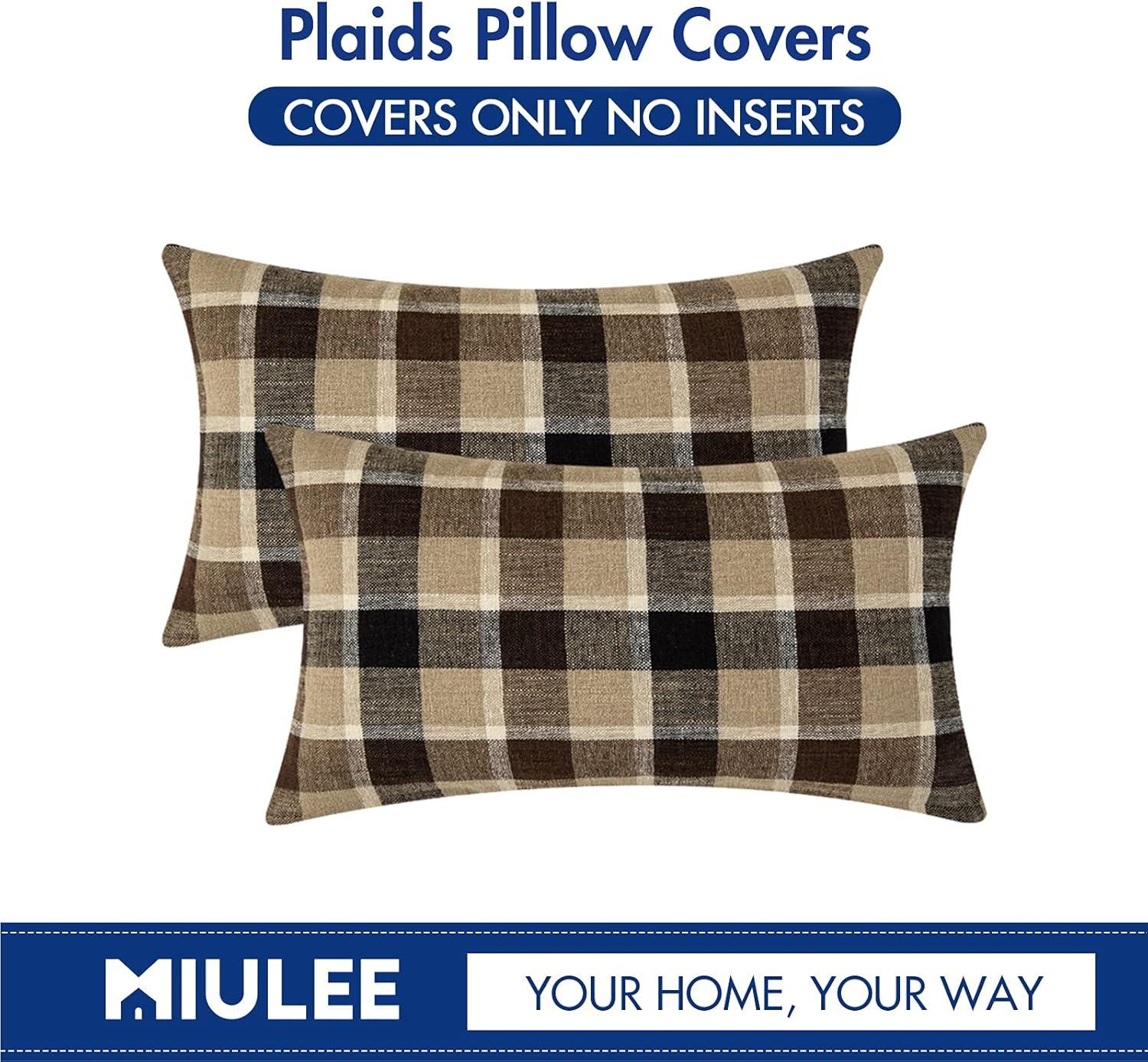 imageMIULEE Pack of 2 Christmas Decorative Pillow Covers Check Buffalo Plaids Pillowcase Tartan Linen Rustic Farmhouse Square for Bench Sofa Couch Car Bedroom Red and Tan 18x18 inchCoffee and Brown