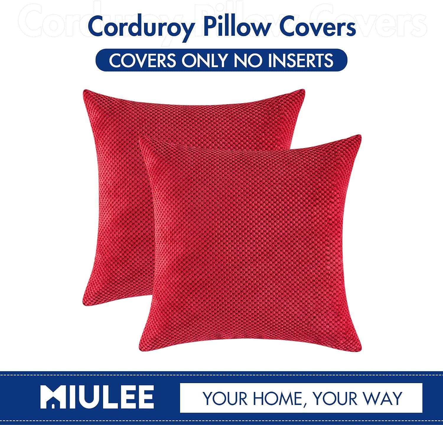 imageMIULEE Pack of 2 Christmas Decorative Throw Pillow Covers Corduroy Pillow Cases Square Small Granular Pillowcases Solid Soft Pillow Shams for Decor Couch Sofa Bed 18 x 18 Inch Red