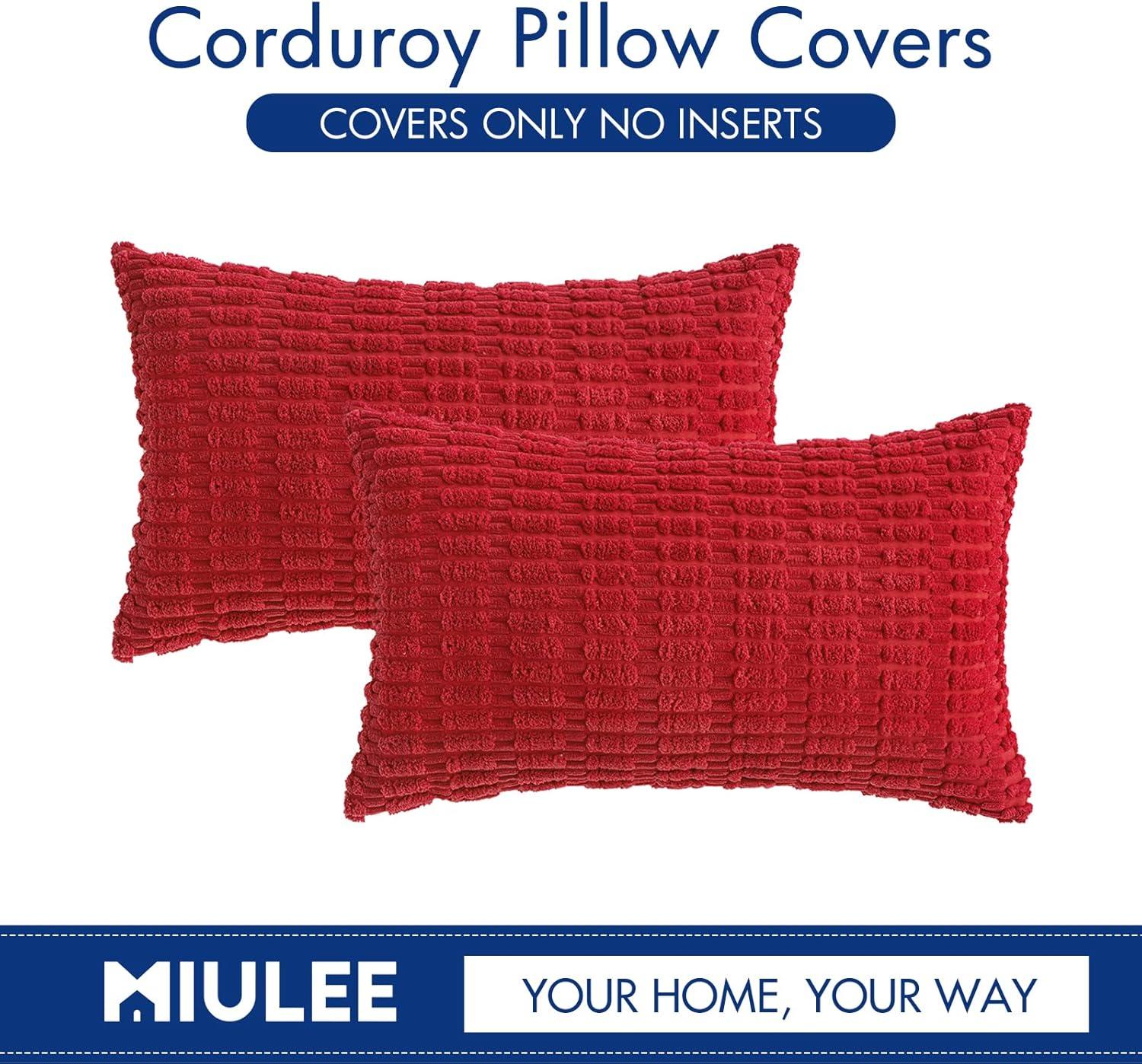 imageMIULEE Pack of 2 Christmas Red Corduroy Decorative Pillow Covers 18x18 Inch Soft Boho Striped Throw Pillow Covers Modern Farmhouse Home Decor for Sofa Living Room Couch BedRed