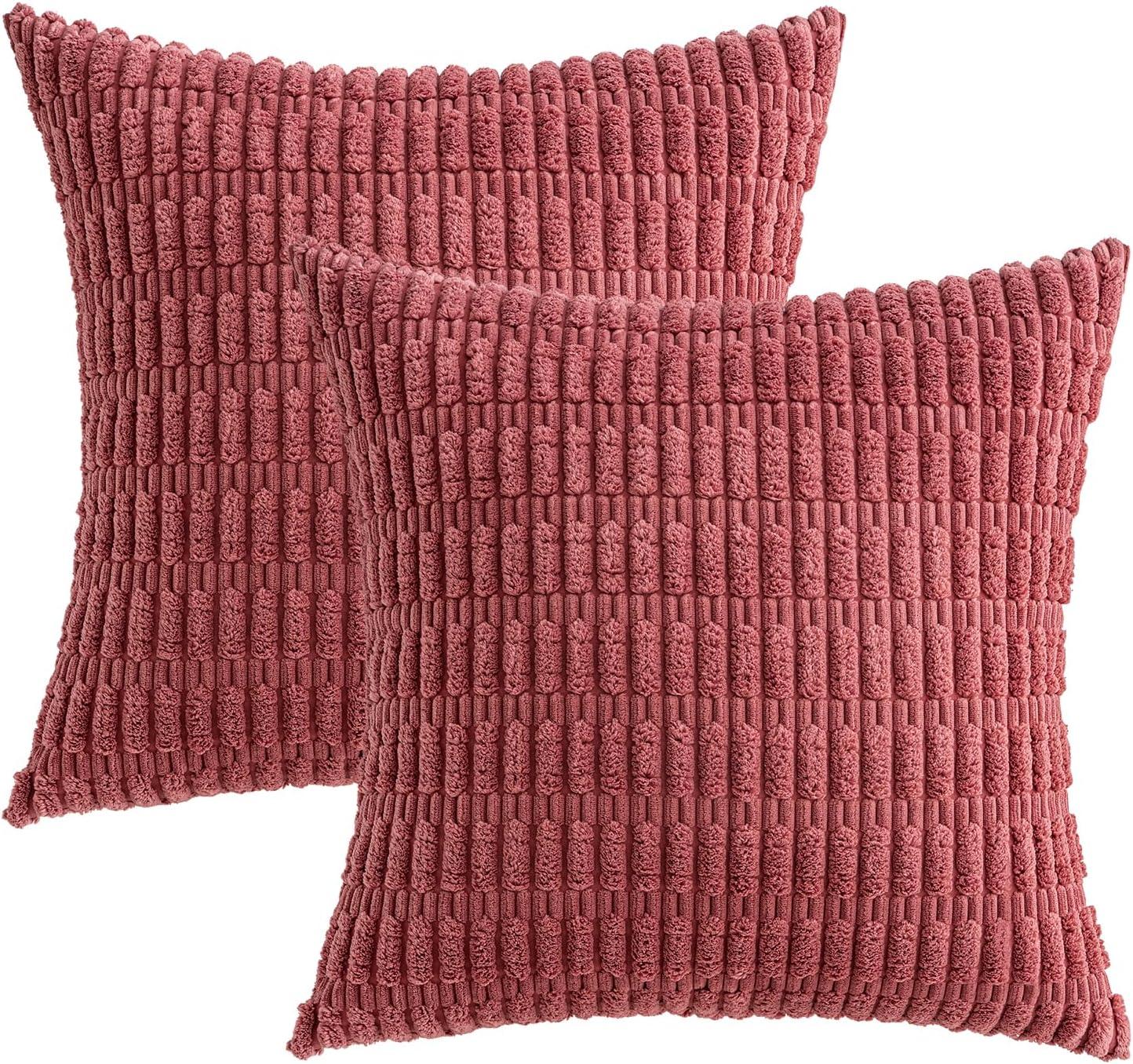 imageMIULEE Pack of 2 Christmas Red Corduroy Decorative Pillow Covers 18x18 Inch Soft Boho Striped Throw Pillow Covers Modern Farmhouse Home Decor for Sofa Living Room Couch BedCranberry Red