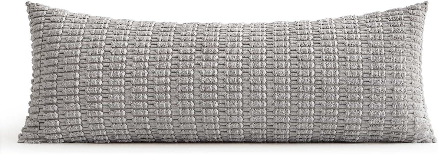 imageMIULEE Pack of 2 Christmas Red Corduroy Decorative Pillow Covers 18x18 Inch Soft Boho Striped Throw Pillow Covers Modern Farmhouse Home Decor for Sofa Living Room Couch BedLight Grey