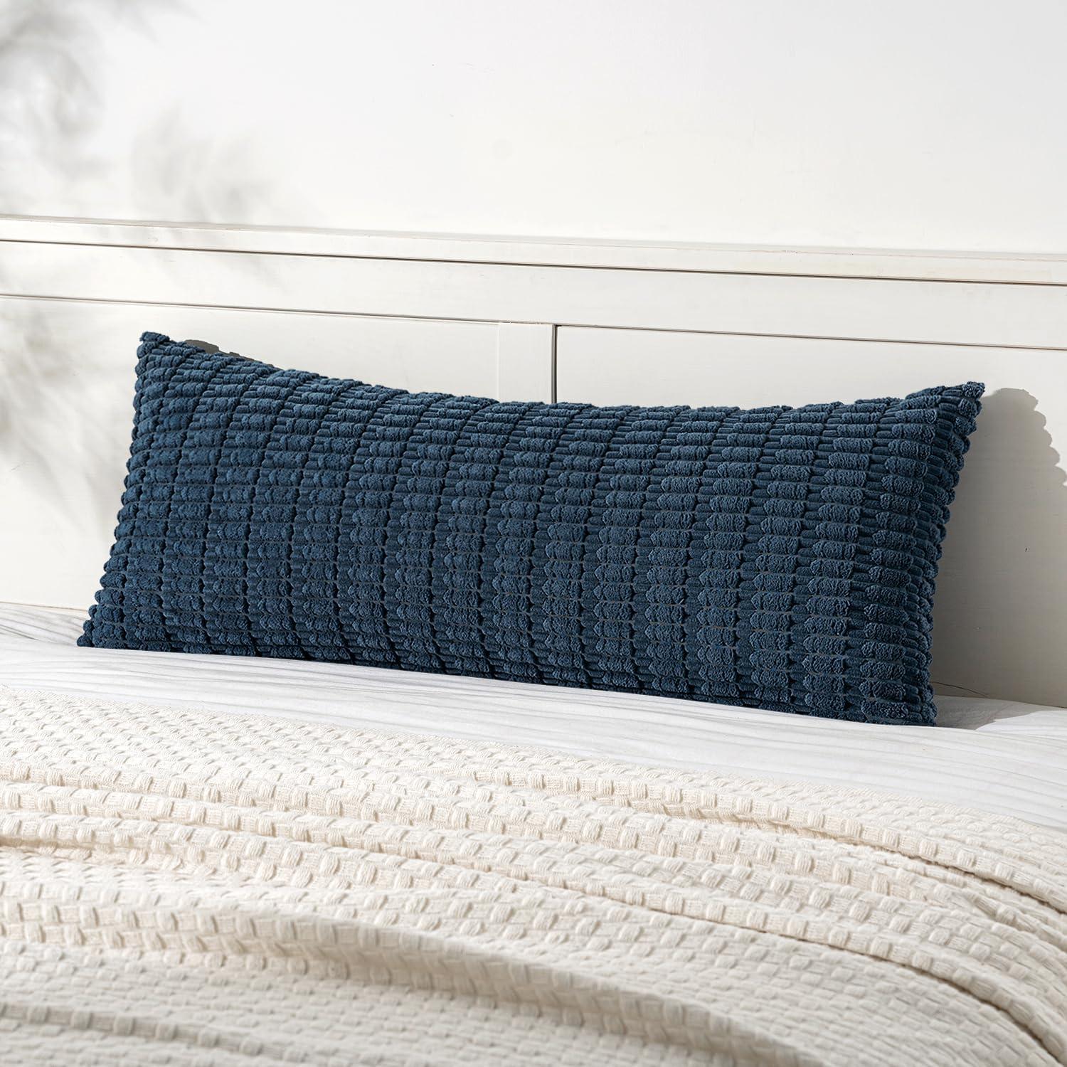imageMIULEE Pack of 2 Christmas Red Corduroy Decorative Pillow Covers 18x18 Inch Soft Boho Striped Throw Pillow Covers Modern Farmhouse Home Decor for Sofa Living Room Couch BedBlue