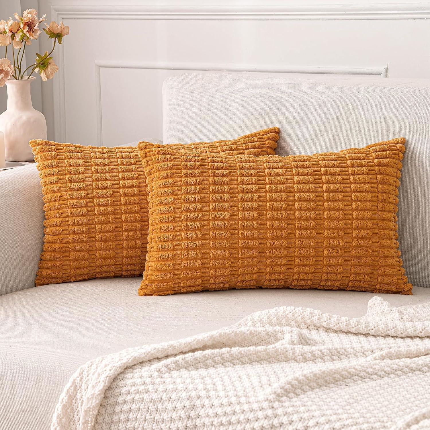 imageMIULEE Pack of 2 Christmas Red Corduroy Decorative Pillow Covers 18x18 Inch Soft Boho Striped Throw Pillow Covers Modern Farmhouse Home Decor for Sofa Living Room Couch BedBurnt Orange