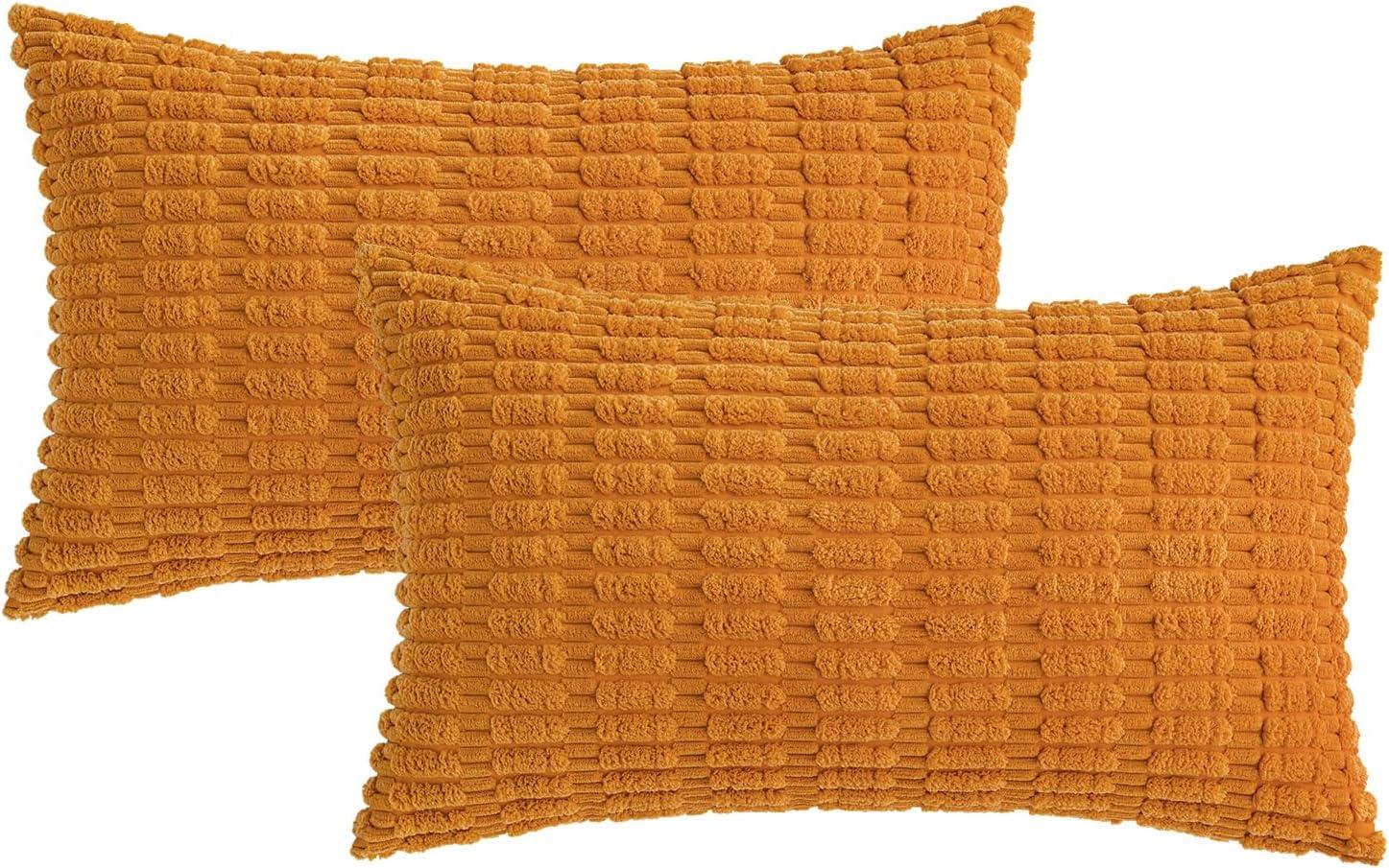 imageMIULEE Pack of 2 Christmas Red Corduroy Decorative Pillow Covers 18x18 Inch Soft Boho Striped Throw Pillow Covers Modern Farmhouse Home Decor for Sofa Living Room Couch BedBurnt Orange