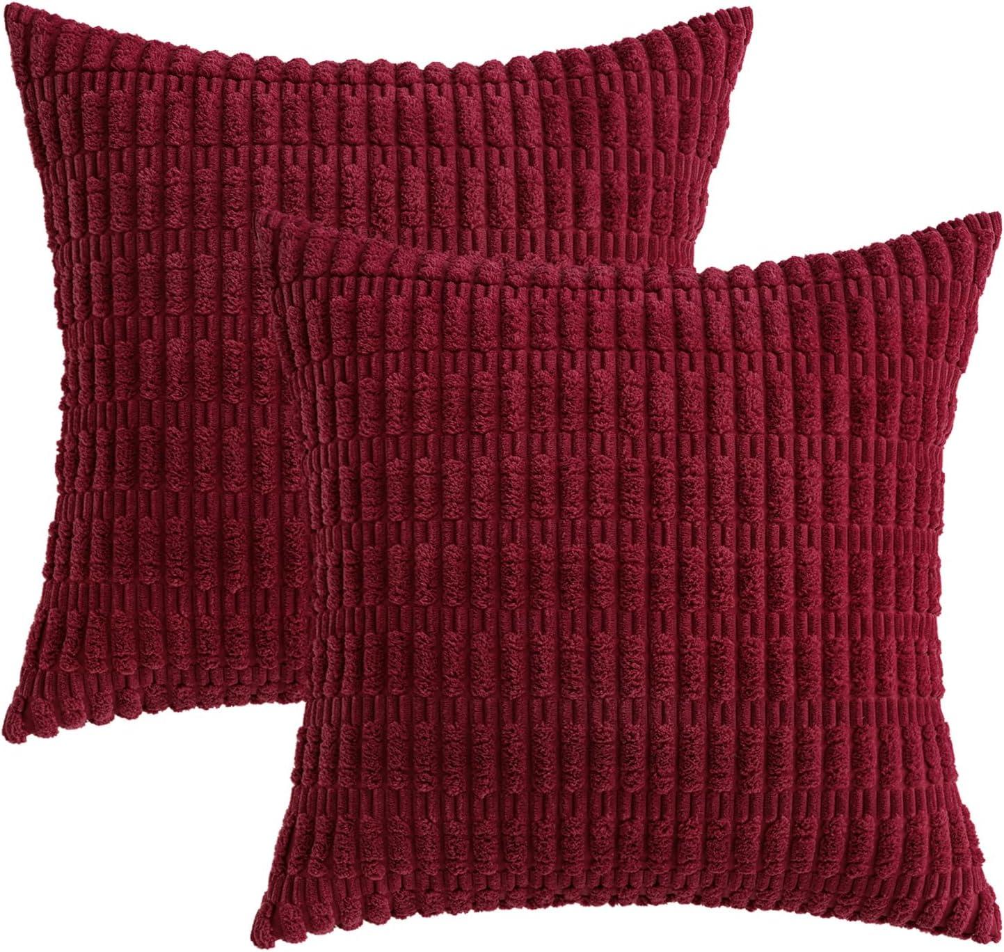 imageMIULEE Pack of 2 Christmas Red Corduroy Decorative Pillow Covers 18x18 Inch Soft Boho Striped Throw Pillow Covers Modern Farmhouse Home Decor for Sofa Living Room Couch BedBurgundy