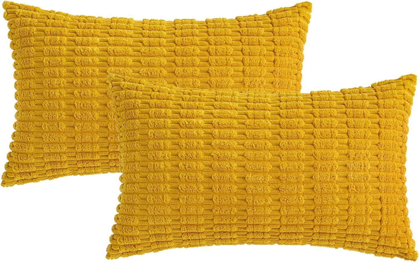 imageMIULEE Pack of 2 Christmas Red Corduroy Decorative Pillow Covers 18x18 Inch Soft Boho Striped Throw Pillow Covers Modern Farmhouse Home Decor for Sofa Living Room Couch BedMustard Yellow
