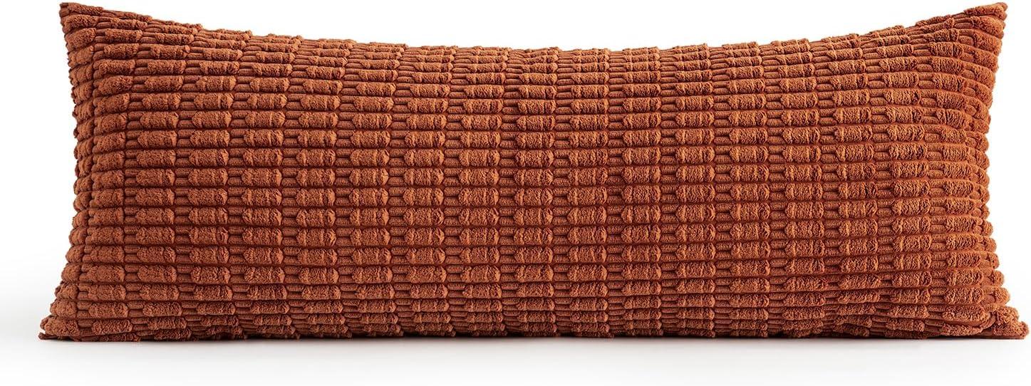 imageMIULEE Pack of 2 Christmas Red Corduroy Decorative Pillow Covers 18x18 Inch Soft Boho Striped Throw Pillow Covers Modern Farmhouse Home Decor for Sofa Living Room Couch BedDark Rust