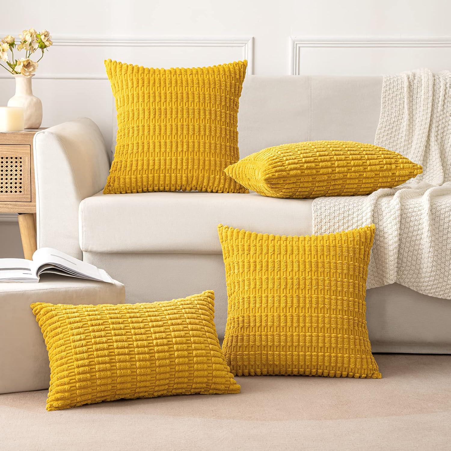 imageMIULEE Pack of 2 Christmas Red Corduroy Decorative Pillow Covers 18x18 Inch Soft Boho Striped Throw Pillow Covers Modern Farmhouse Home Decor for Sofa Living Room Couch BedMustard Yellow