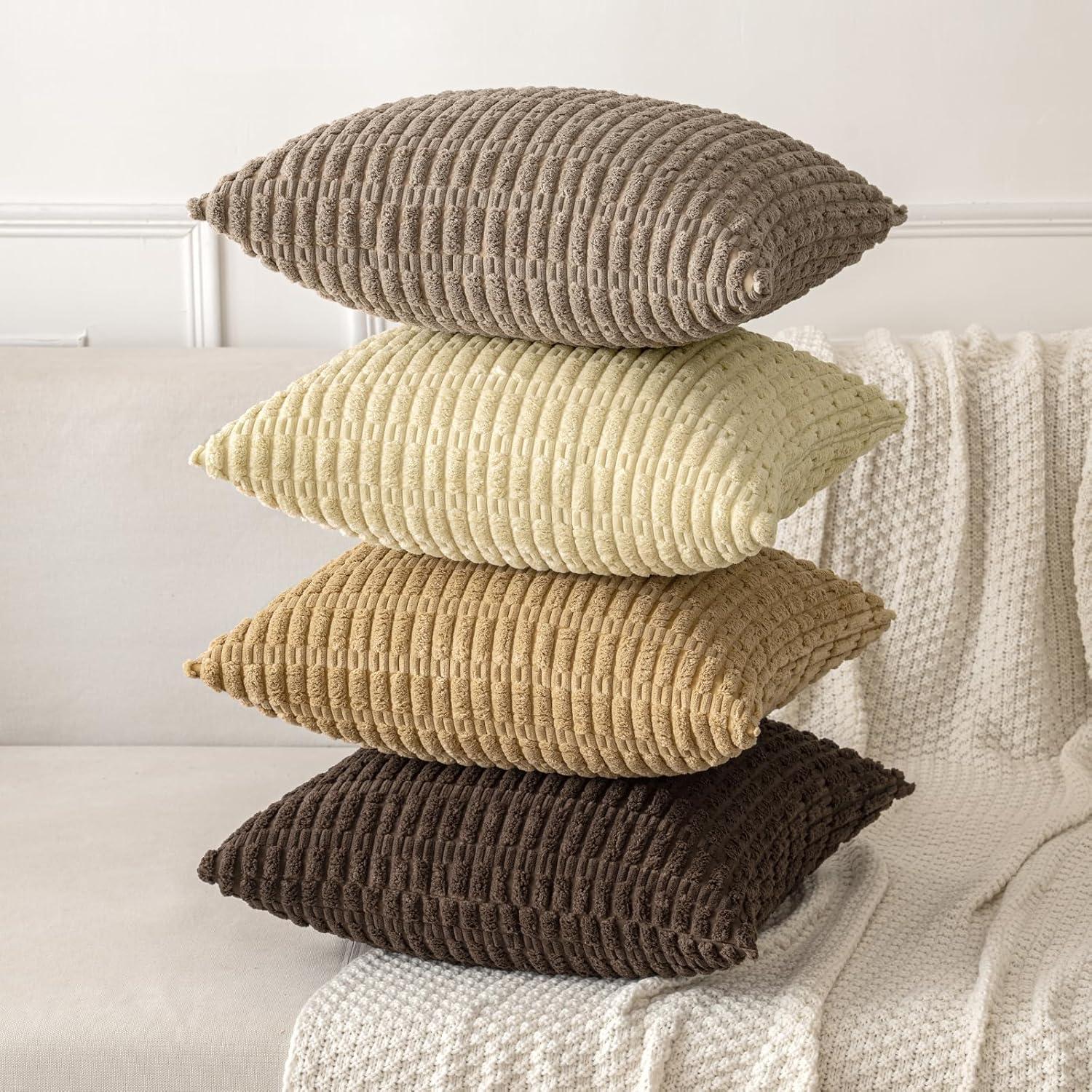imageMIULEE Pack of 2 Christmas Red Corduroy Decorative Pillow Covers 18x18 Inch Soft Boho Striped Throw Pillow Covers Modern Farmhouse Home Decor for Sofa Living Room Couch BedDark Brown