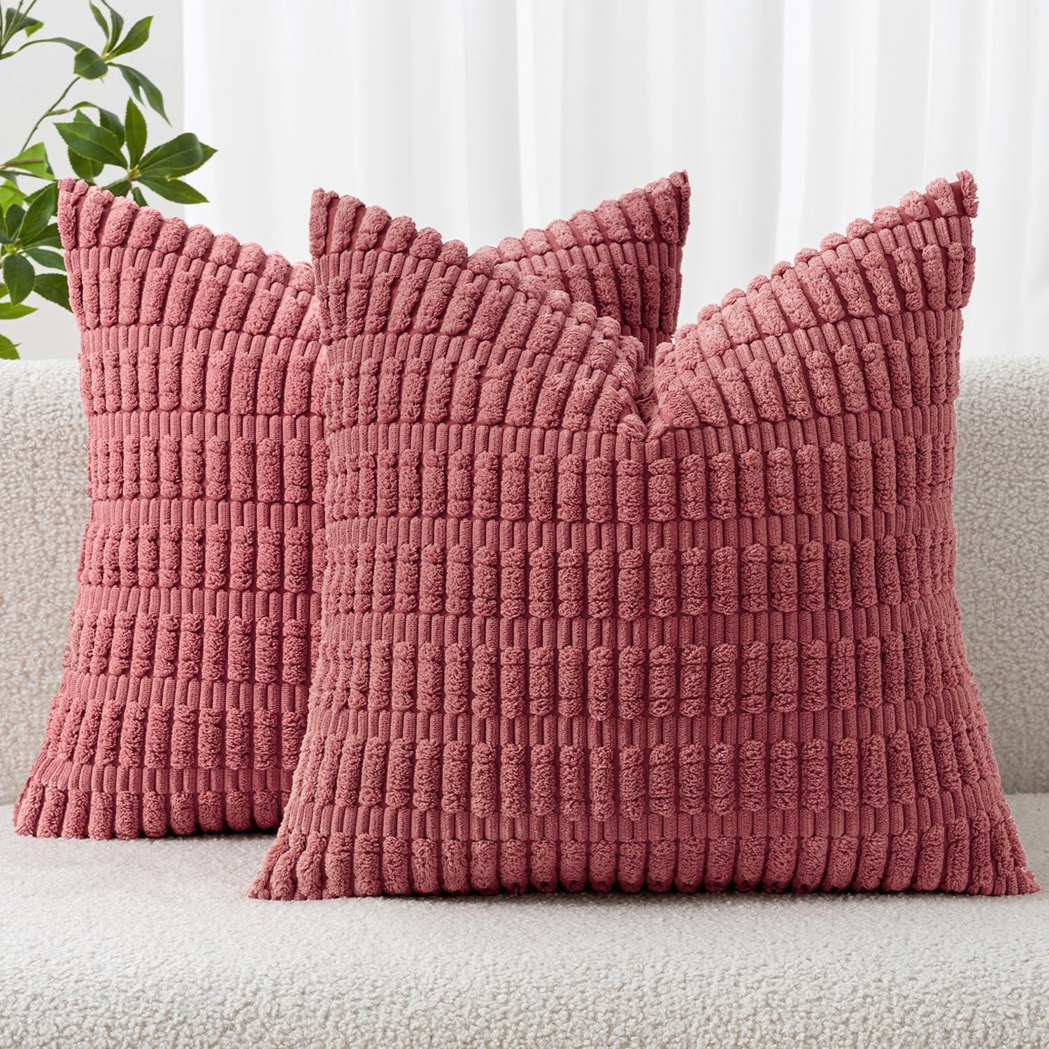 imageMIULEE Pack of 2 Christmas Red Corduroy Decorative Pillow Covers 18x18 Inch Soft Boho Striped Throw Pillow Covers Modern Farmhouse Home Decor for Sofa Living Room Couch BedCranberry Red