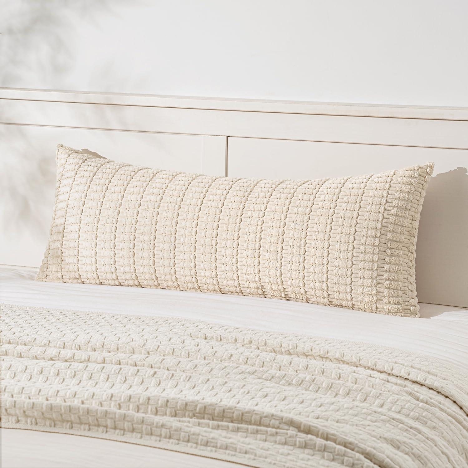 imageMIULEE Pack of 2 Christmas Red Corduroy Decorative Pillow Covers 18x18 Inch Soft Boho Striped Throw Pillow Covers Modern Farmhouse Home Decor for Sofa Living Room Couch BedCream White