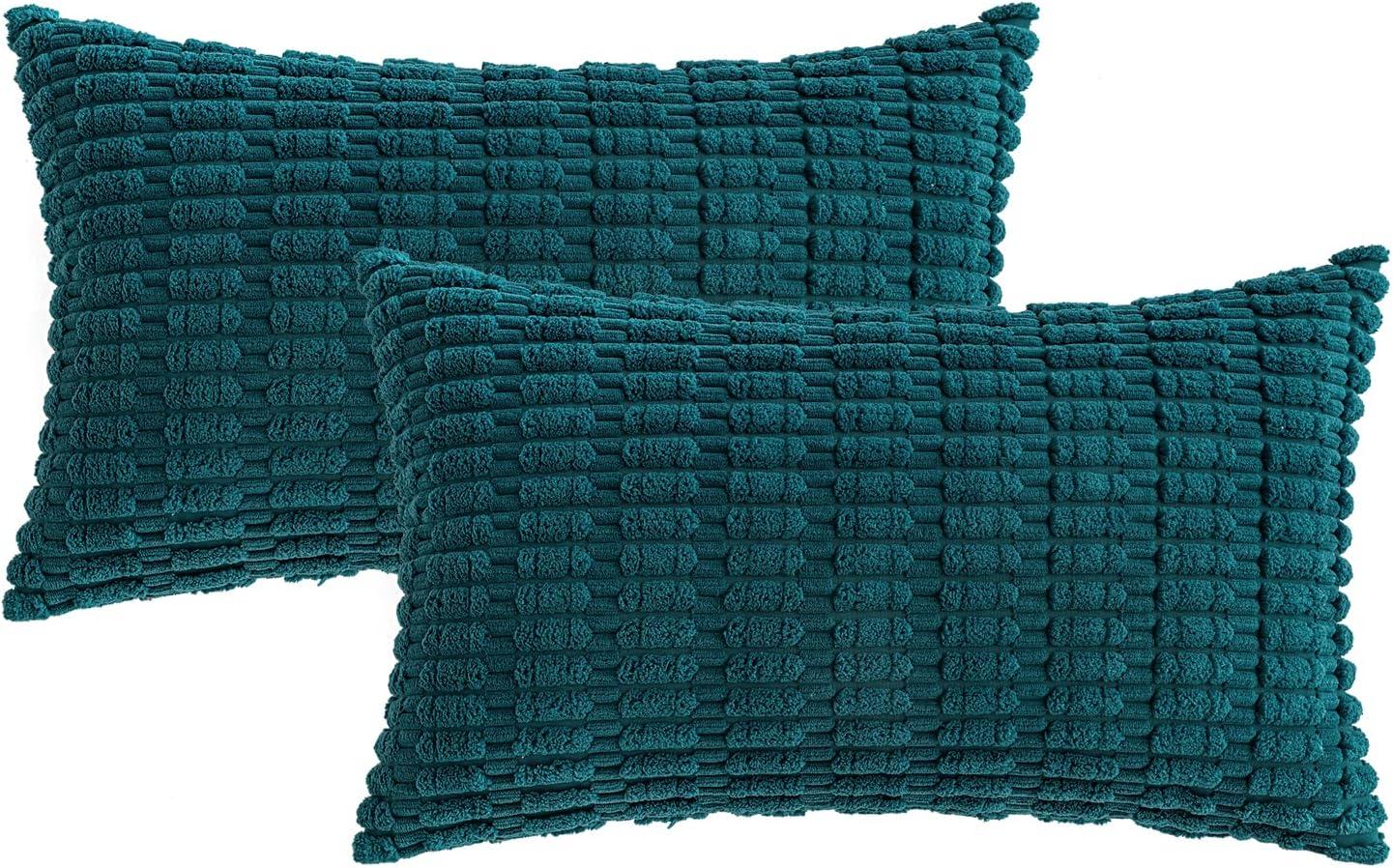 imageMIULEE Pack of 2 Christmas Red Corduroy Decorative Pillow Covers 18x18 Inch Soft Boho Striped Throw Pillow Covers Modern Farmhouse Home Decor for Sofa Living Room Couch BedTeal