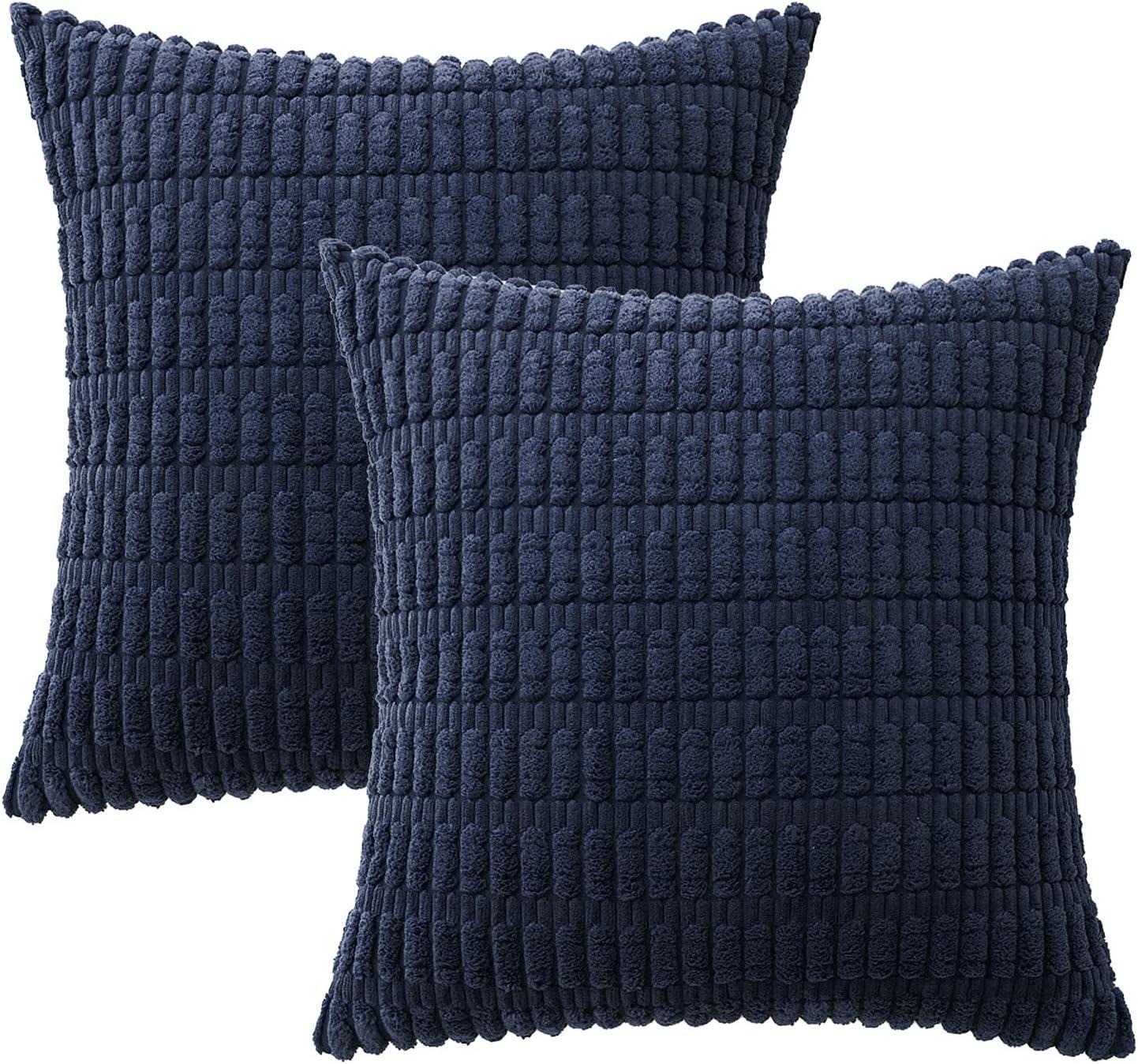 imageMIULEE Pack of 2 Christmas Red Corduroy Decorative Pillow Covers 18x18 Inch Soft Boho Striped Throw Pillow Covers Modern Farmhouse Home Decor for Sofa Living Room Couch BedDark Blue