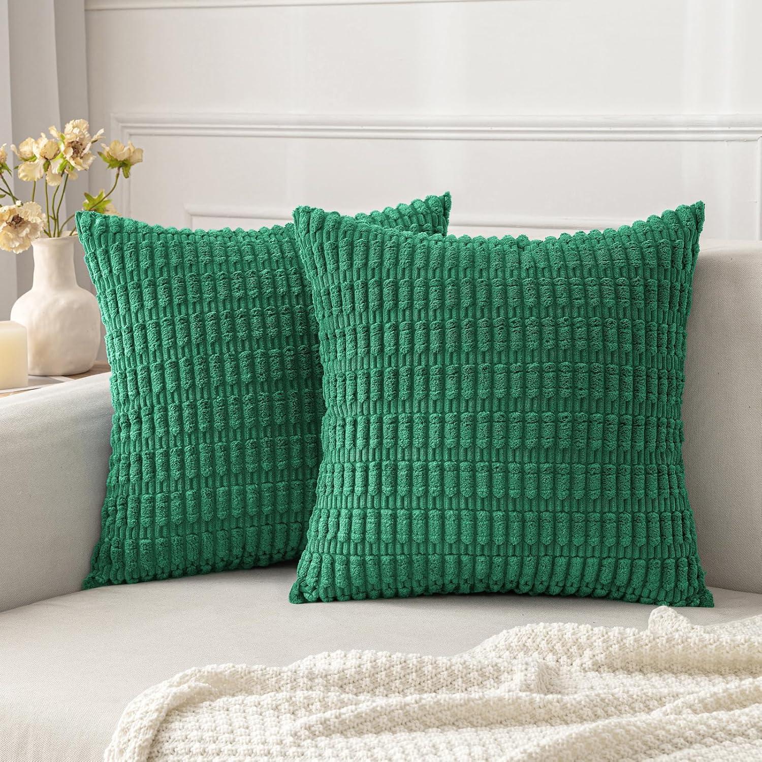 imageMIULEE Pack of 2 Christmas Red Corduroy Decorative Pillow Covers 18x18 Inch Soft Boho Striped Throw Pillow Covers Modern Farmhouse Home Decor for Sofa Living Room Couch BedGreen