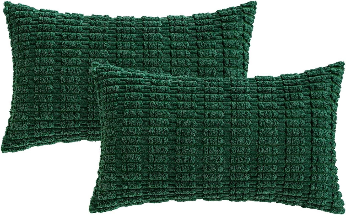 imageMIULEE Pack of 2 Christmas Red Corduroy Decorative Pillow Covers 18x18 Inch Soft Boho Striped Throw Pillow Covers Modern Farmhouse Home Decor for Sofa Living Room Couch BedDark Green