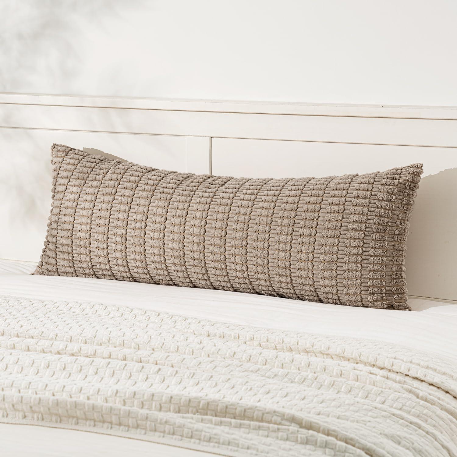 imageMIULEE Pack of 2 Christmas Red Corduroy Decorative Pillow Covers 18x18 Inch Soft Boho Striped Throw Pillow Covers Modern Farmhouse Home Decor for Sofa Living Room Couch BedLight Brown
