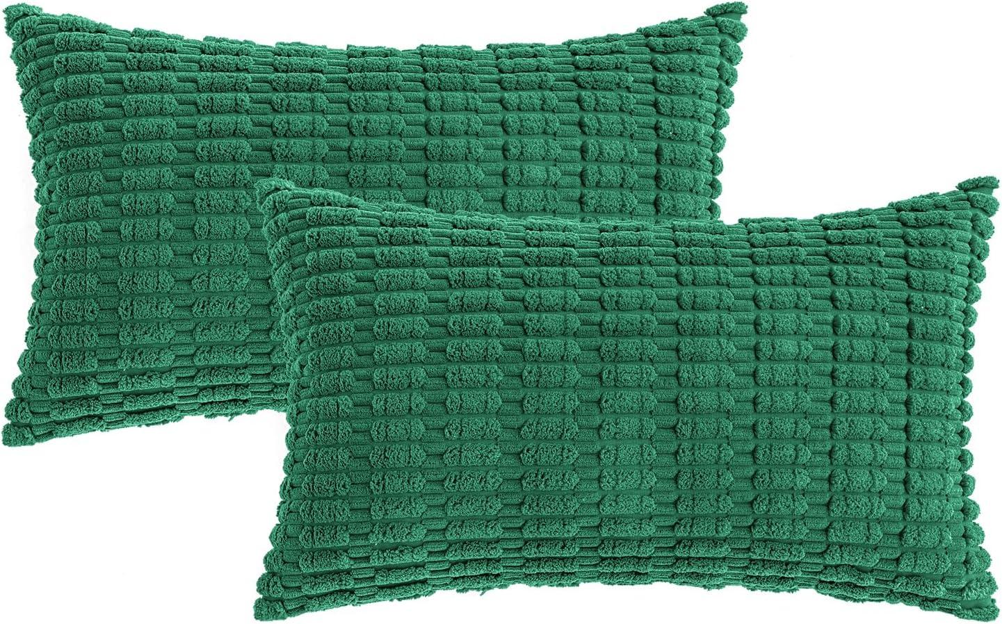imageMIULEE Pack of 2 Christmas Red Corduroy Decorative Pillow Covers 18x18 Inch Soft Boho Striped Throw Pillow Covers Modern Farmhouse Home Decor for Sofa Living Room Couch BedGreen