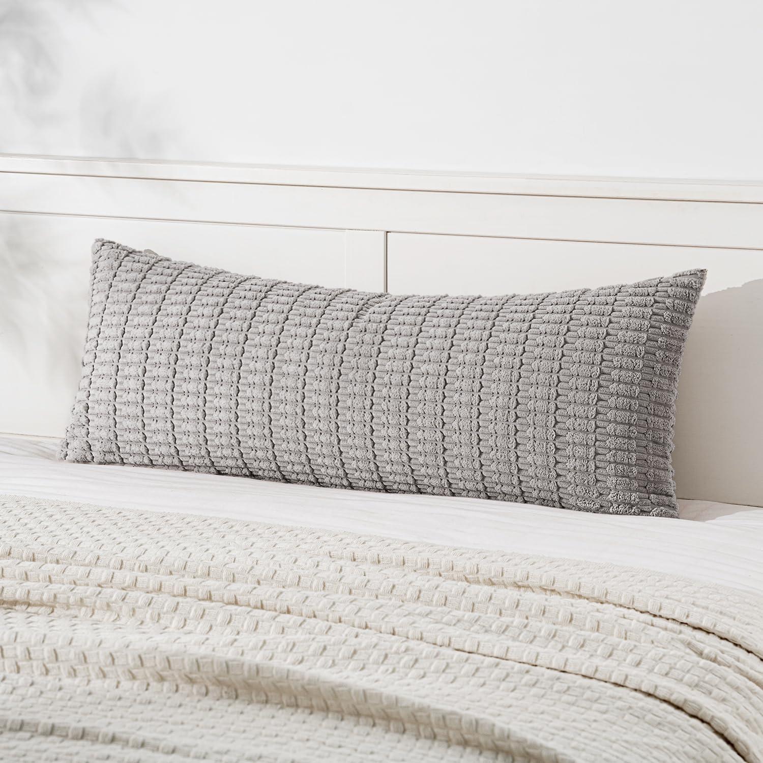 imageMIULEE Pack of 2 Christmas Red Corduroy Decorative Pillow Covers 18x18 Inch Soft Boho Striped Throw Pillow Covers Modern Farmhouse Home Decor for Sofa Living Room Couch BedLight Grey