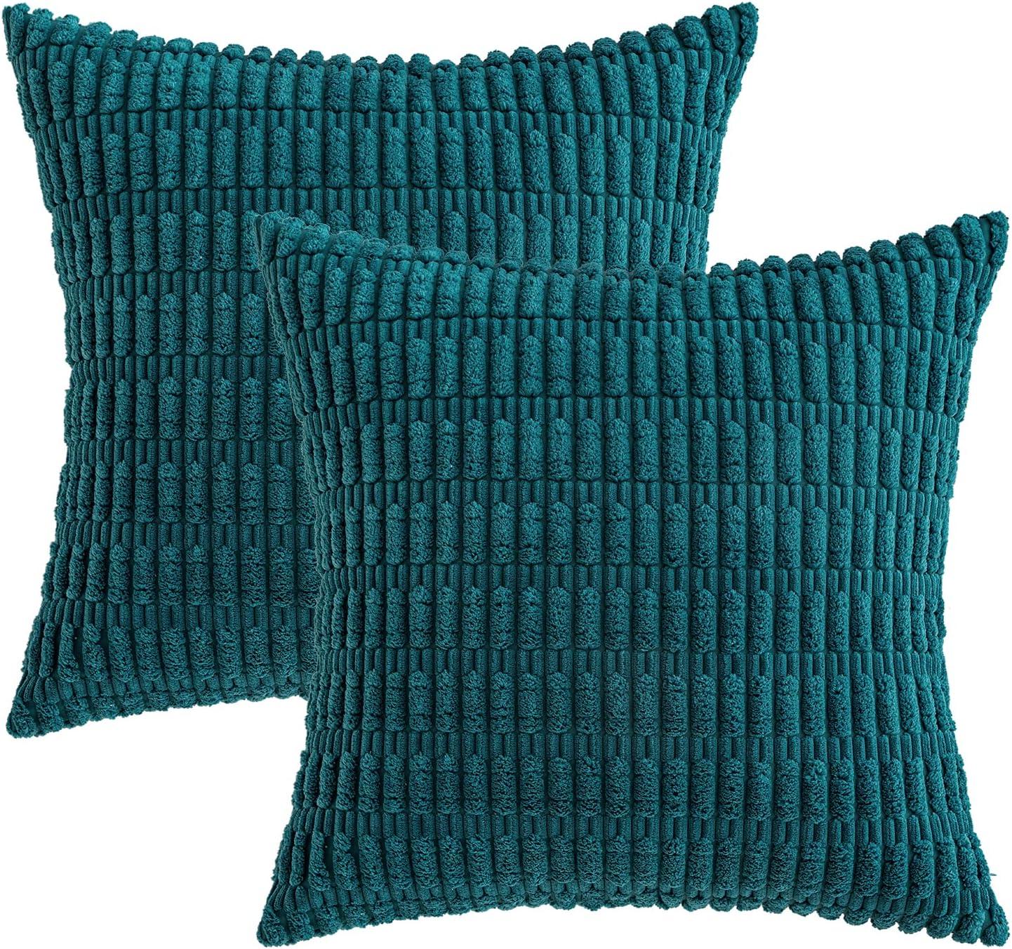 imageMIULEE Pack of 2 Christmas Red Corduroy Decorative Pillow Covers 18x18 Inch Soft Boho Striped Throw Pillow Covers Modern Farmhouse Home Decor for Sofa Living Room Couch BedTeal