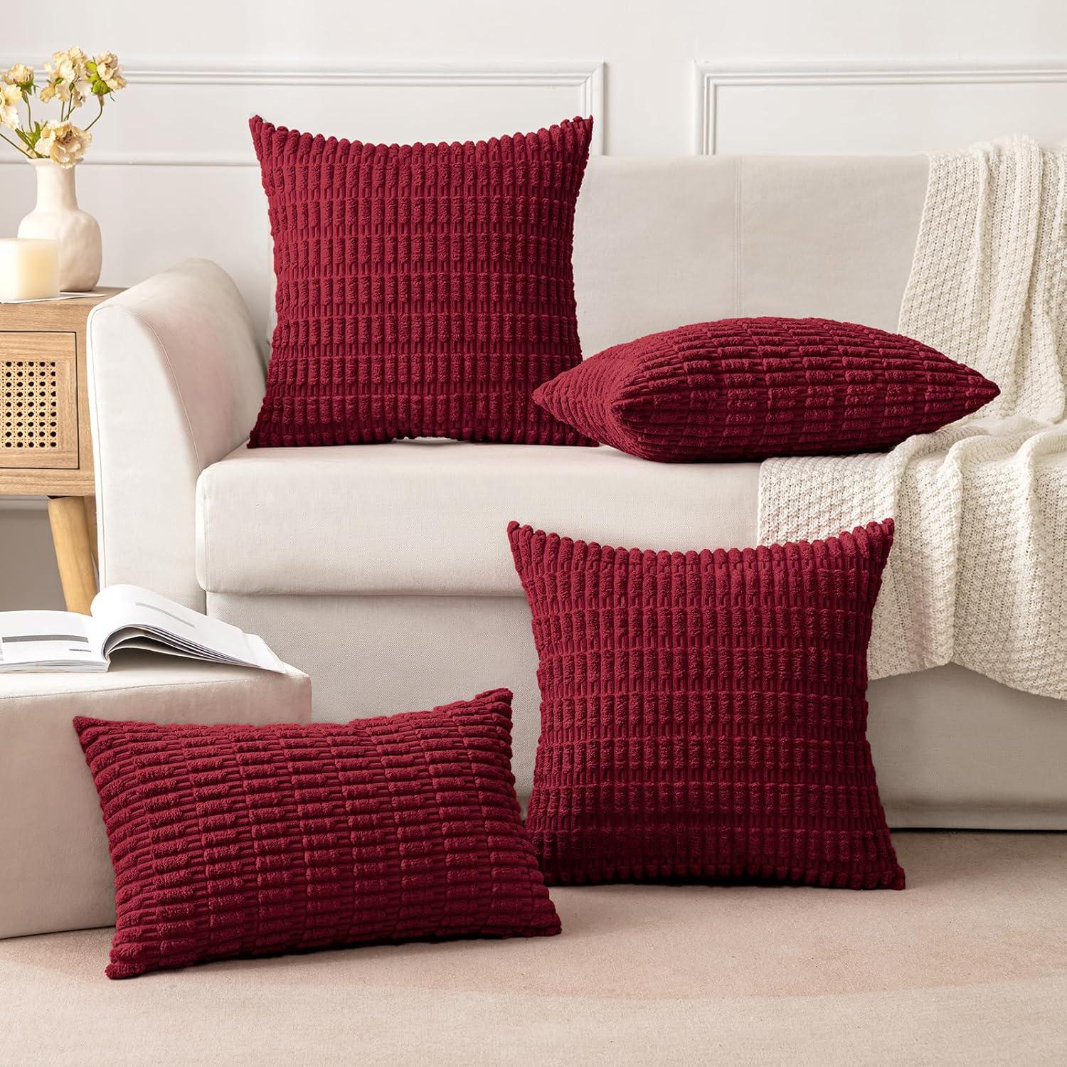 imageMIULEE Pack of 2 Christmas Red Corduroy Decorative Pillow Covers 18x18 Inch Soft Boho Striped Throw Pillow Covers Modern Farmhouse Home Decor for Sofa Living Room Couch BedBurgundy