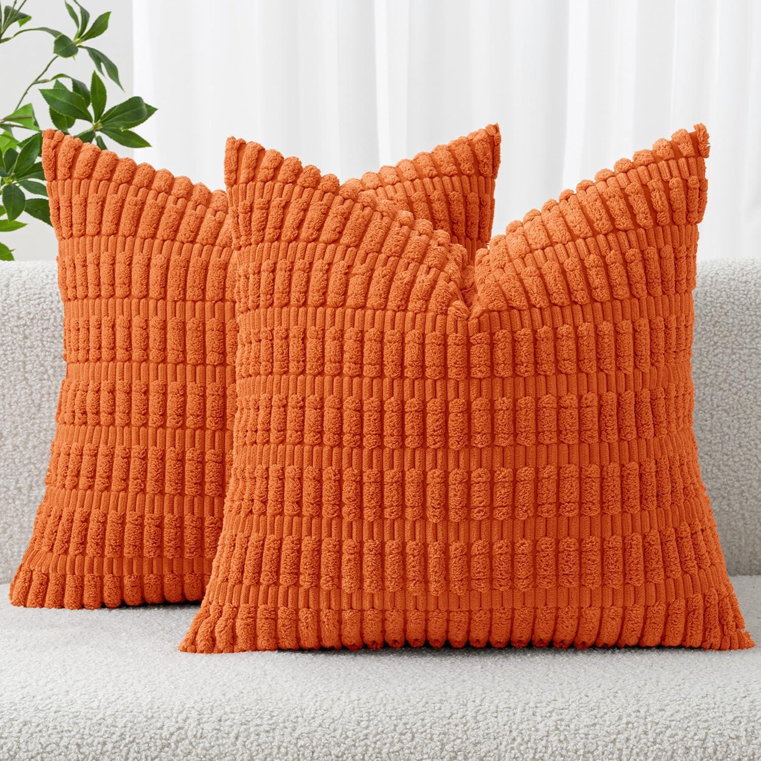 imageMIULEE Pack of 2 Christmas Red Corduroy Decorative Pillow Covers 18x18 Inch Soft Boho Striped Throw Pillow Covers Modern Farmhouse Home Decor for Sofa Living Room Couch BedOrange