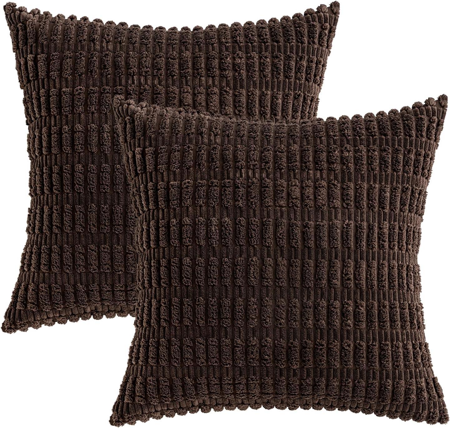 imageMIULEE Pack of 2 Christmas Red Corduroy Decorative Pillow Covers 18x18 Inch Soft Boho Striped Throw Pillow Covers Modern Farmhouse Home Decor for Sofa Living Room Couch BedDark Brown