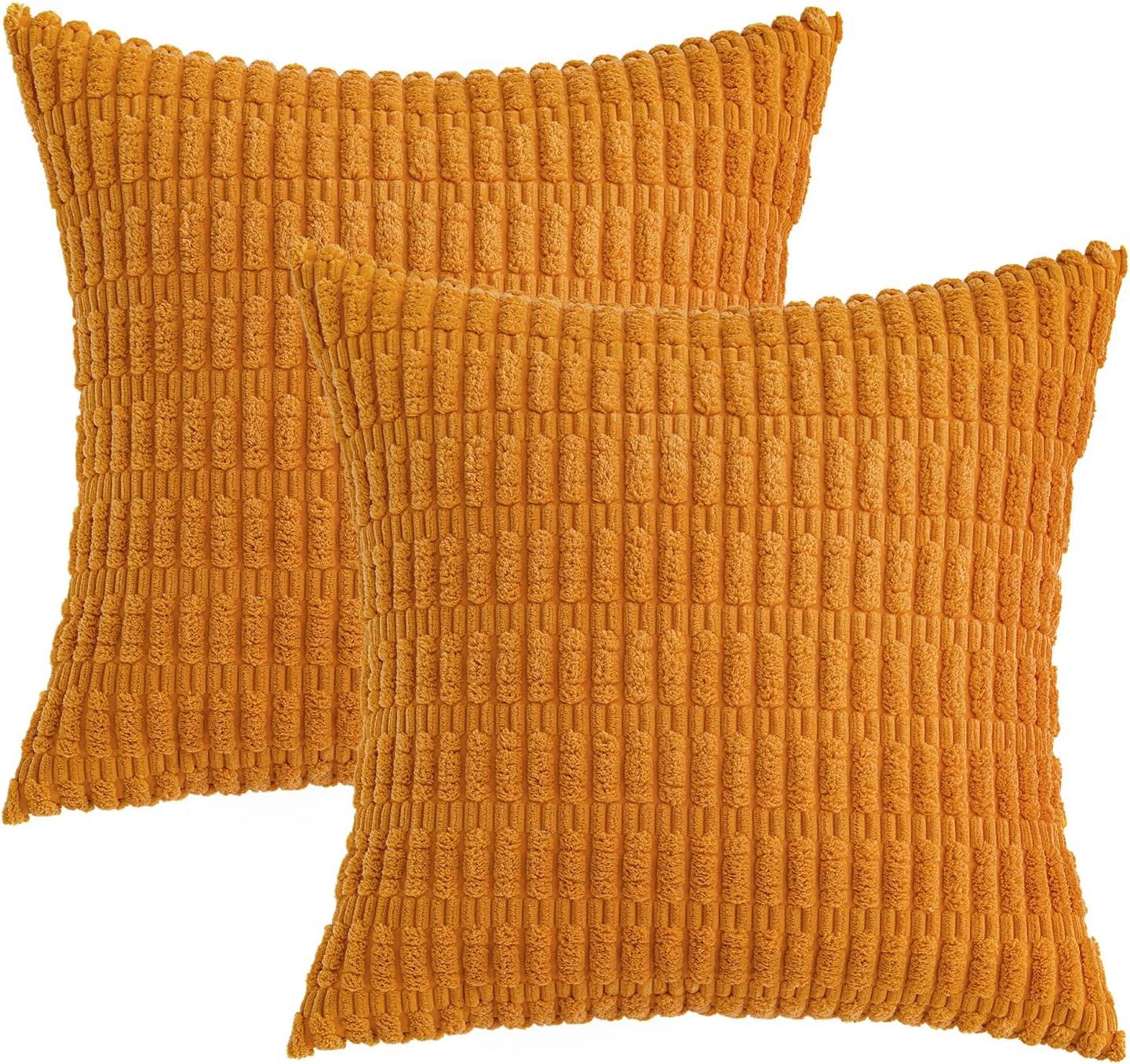 imageMIULEE Pack of 2 Christmas Red Corduroy Decorative Pillow Covers 18x18 Inch Soft Boho Striped Throw Pillow Covers Modern Farmhouse Home Decor for Sofa Living Room Couch BedBurnt Orange